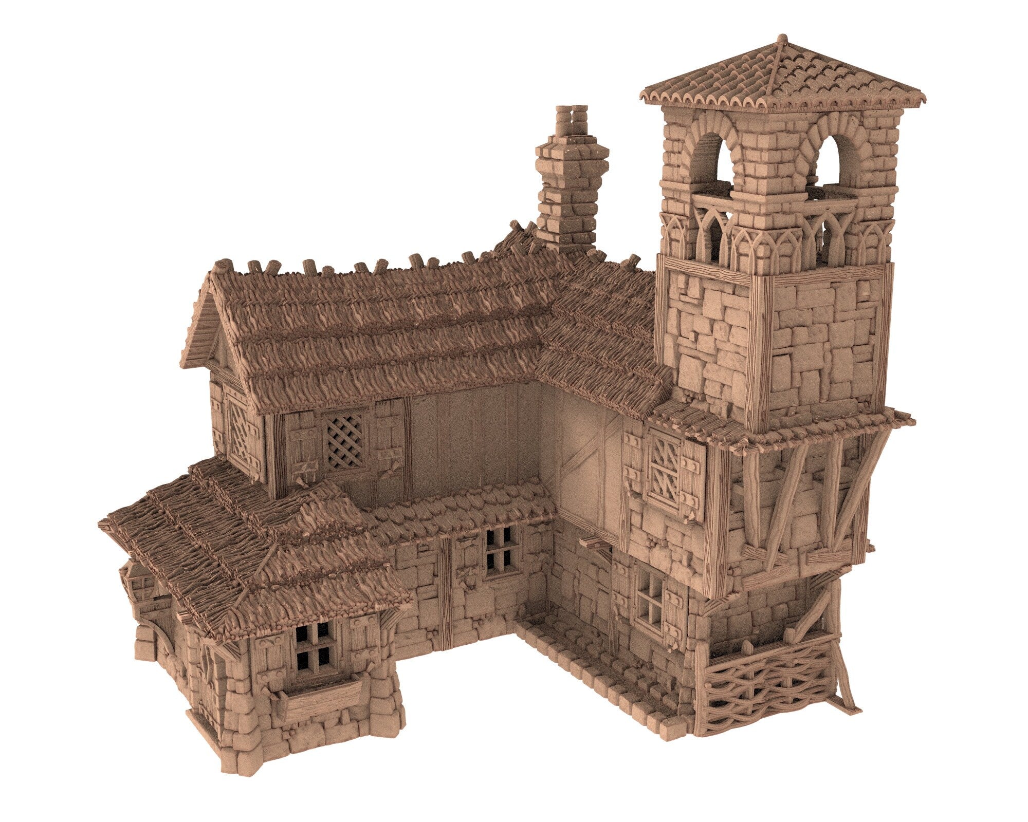 Medieval Town scenery building - Bell Tower Farm - PLA for Oldworld, Dungeon & Dragons, Frostgrave, Age of fantasy battle skirmish wargame