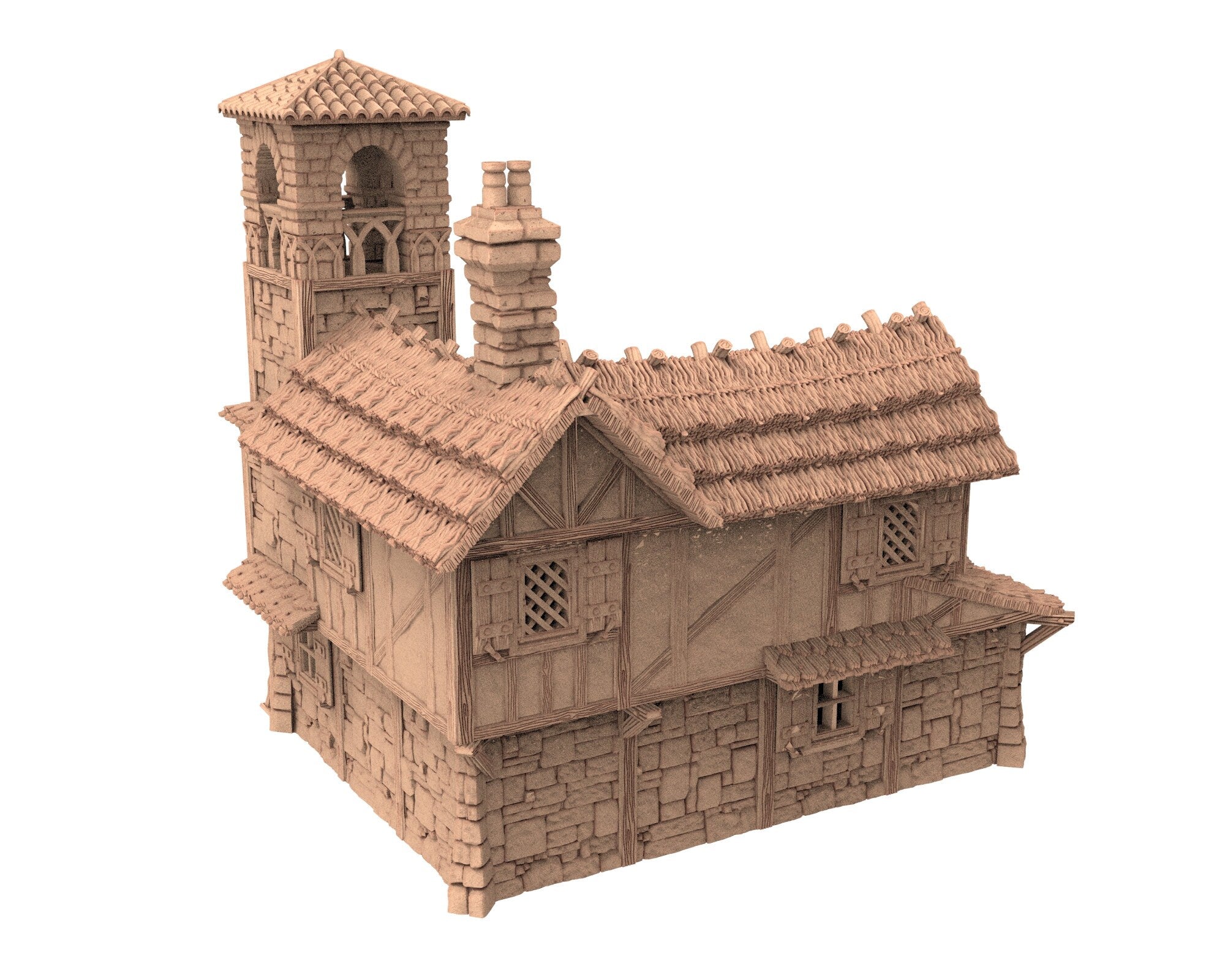 Medieval Town scenery building - Bell Tower Farm - PLA for Oldworld, Dungeon & Dragons, Frostgrave, Age of fantasy battle skirmish wargame