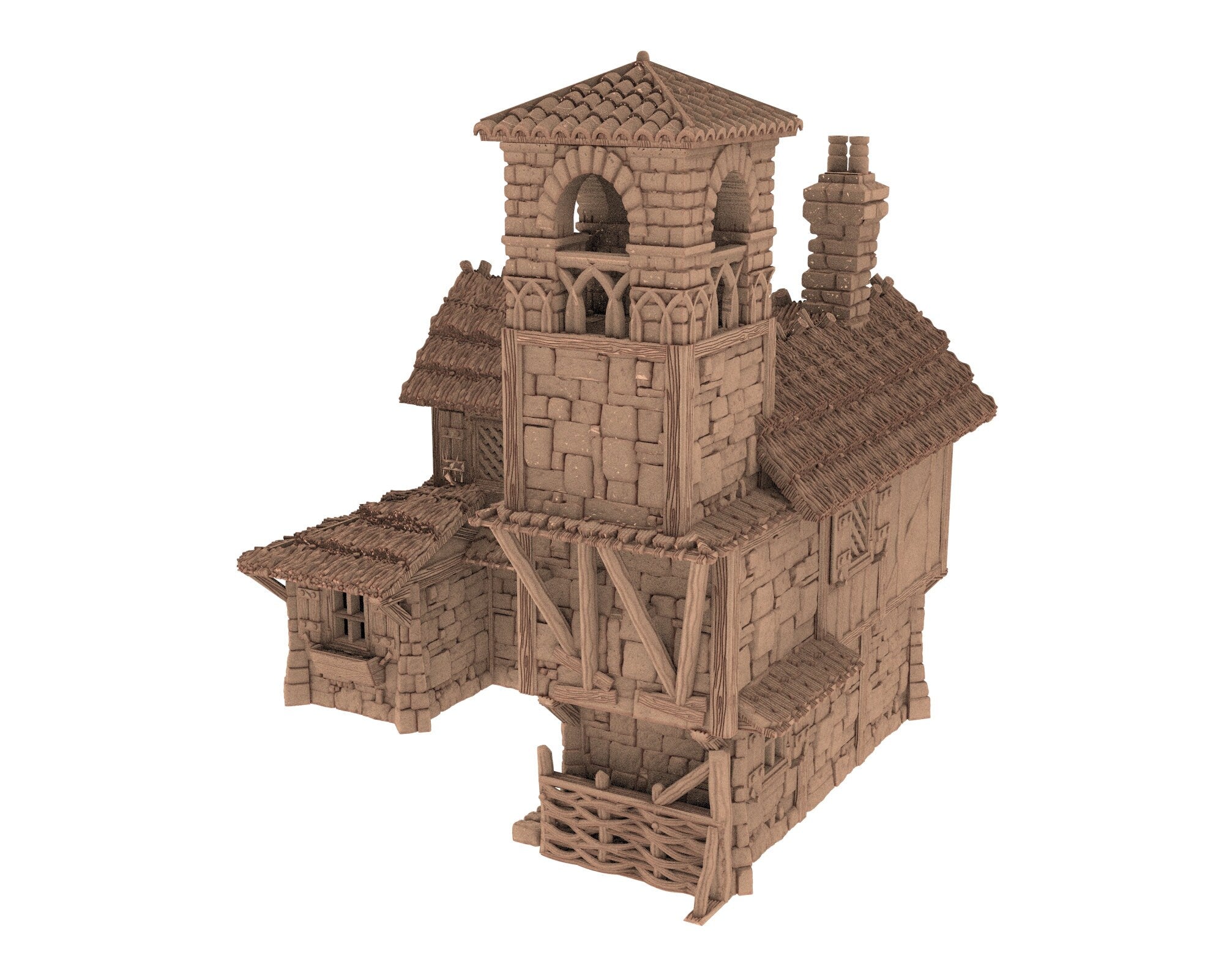 Medieval Town scenery building - Bell Tower Farm - PLA for Oldworld, Dungeon & Dragons, Frostgrave, Age of fantasy battle skirmish wargame