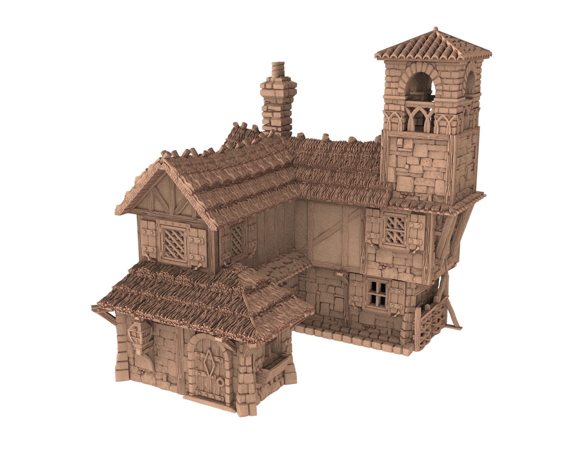 Medieval Town scenery building - Bell Tower Farm - PLA for Oldworld, Dungeon & Dragons, Frostgrave, Age of fantasy battle skirmish wargame