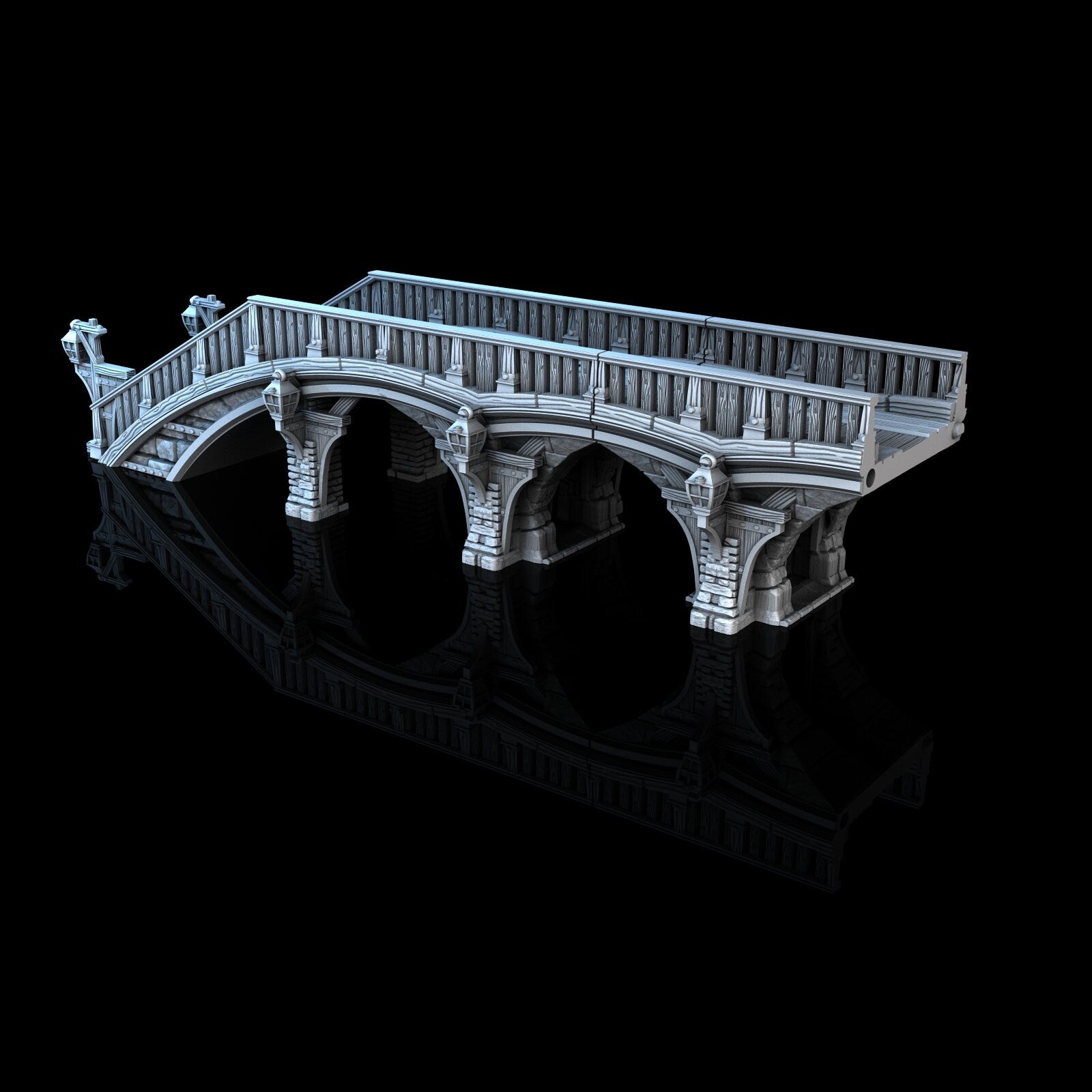 Medieval Town scenery building - Long bridge - PLA for Oldworld, Dungeon & Dragons, Frostgrave, Age of fantasy battle skirmish wargame