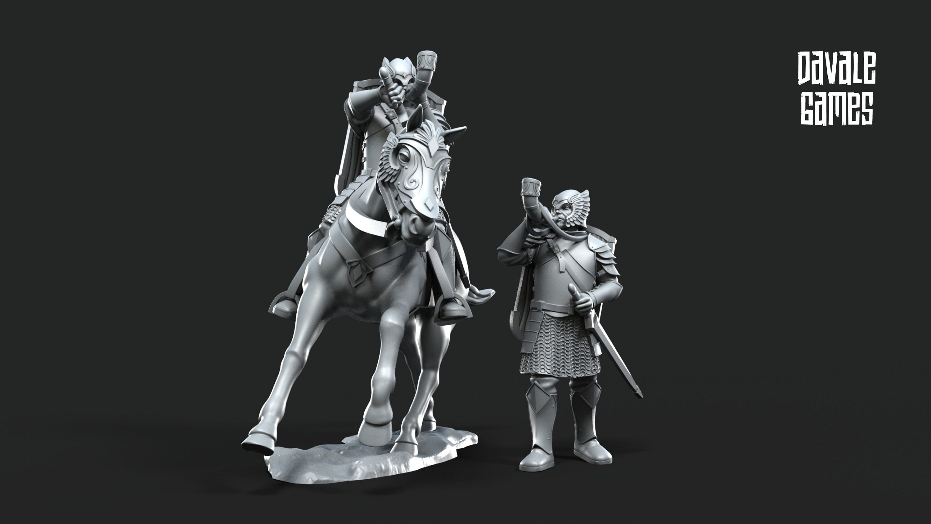 Ornor - Grey Castle Horn Mounted and foot, Banner Protectors of the shire, miniatures for wargame D&D, Lotr...