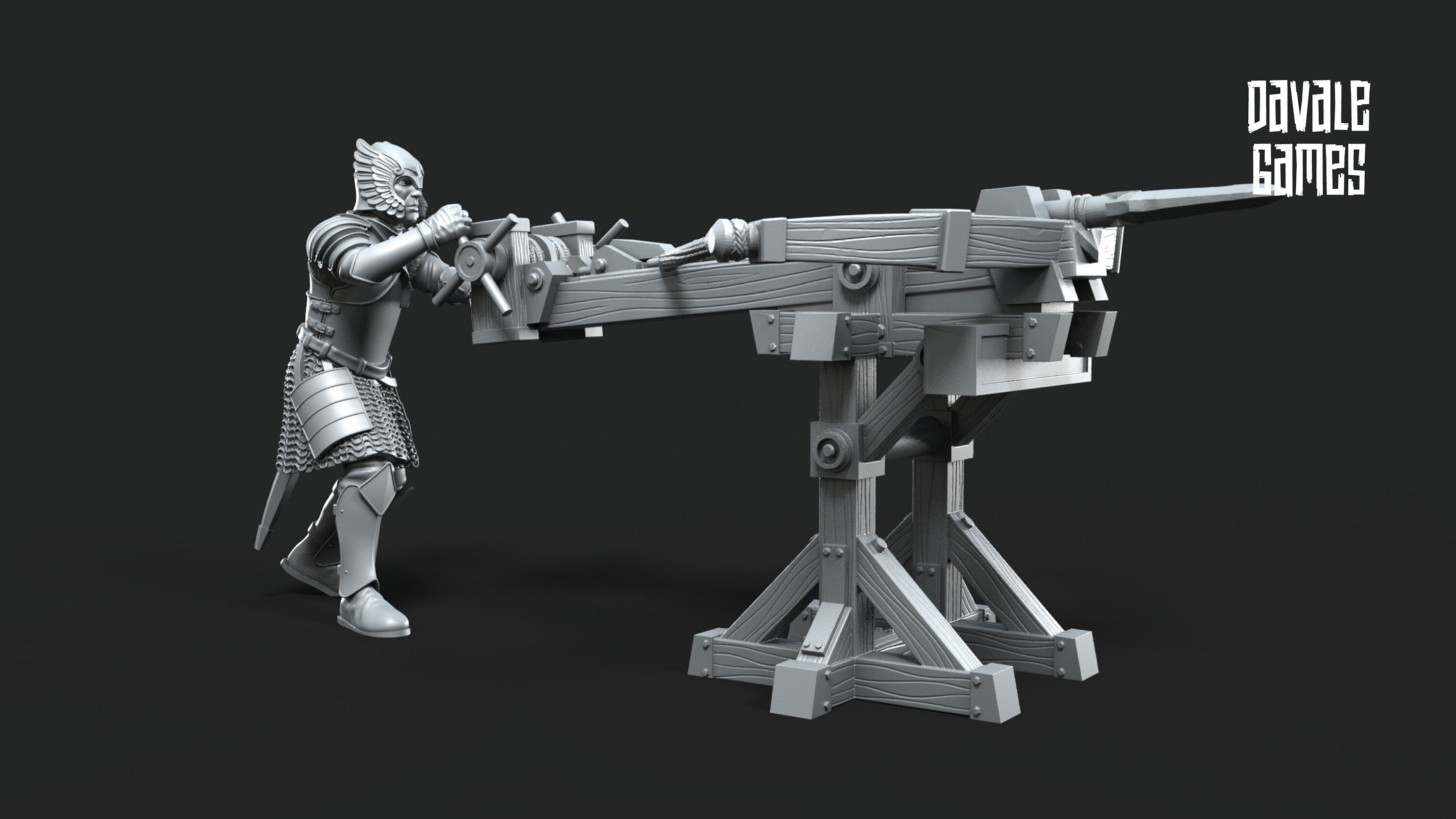 Ornor - Grey Castle Rocket Launcher with Dotation, Banner Protectors of the shire, miniatures for wargame D&D, Lotr...