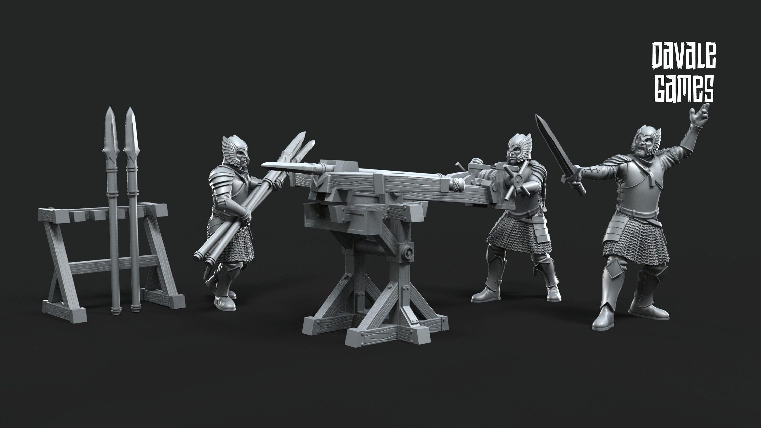 Ornor - Grey Castle Rocket Launcher with Dotation, Banner Protectors of the shire, miniatures for wargame D&D, Lotr...