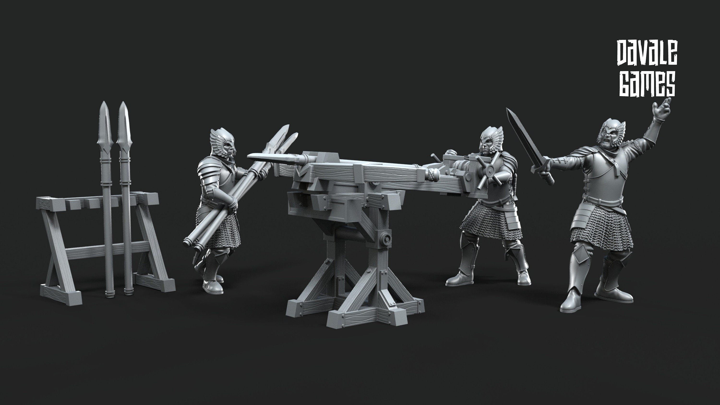 Gandor - Grey Castle Rocket Launcher with Dotation, Banner Protectors of the shire, miniatures for wargame D&D, Lotr...