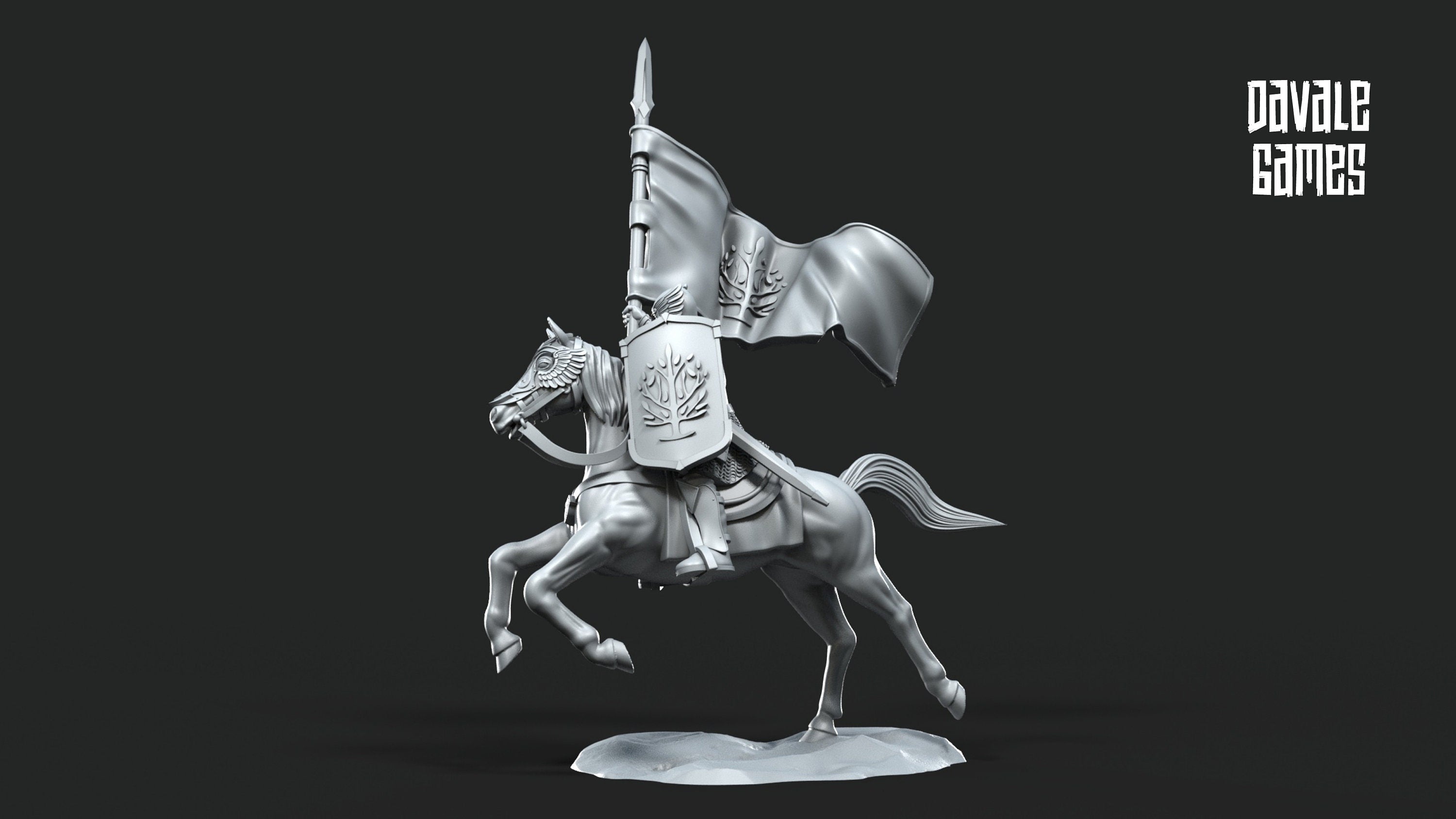 Gandor - Grey Castle Banner Mounted, Banner Protectors of the shire, miniatures for wargame D&D, Lotr...