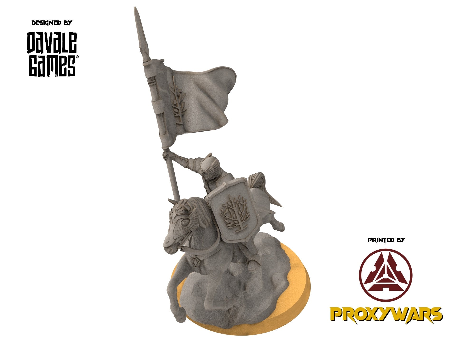 Gandor - Grey Castle Banner Mounted, Banner Protectors of the shire, miniatures for wargame D&D, Lotr...