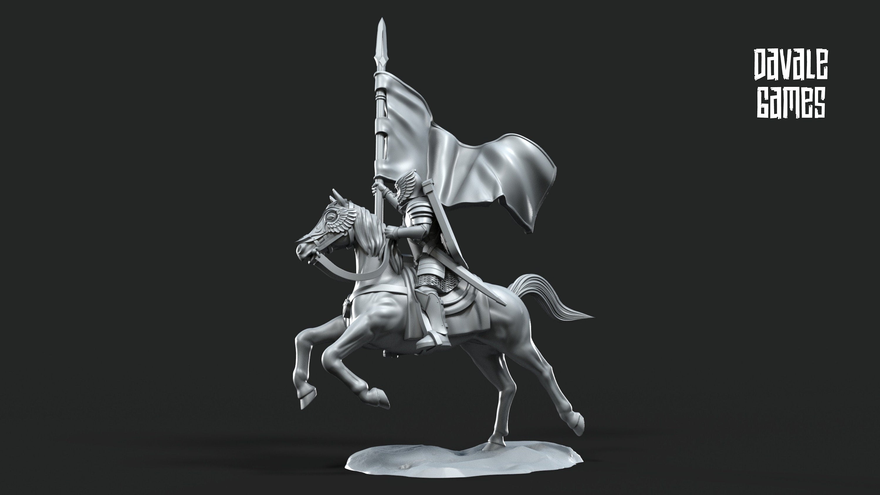 Gandor - Grey Castle Banner Mounted, Banner Protectors of the shire, miniatures for wargame D&D, Lotr...