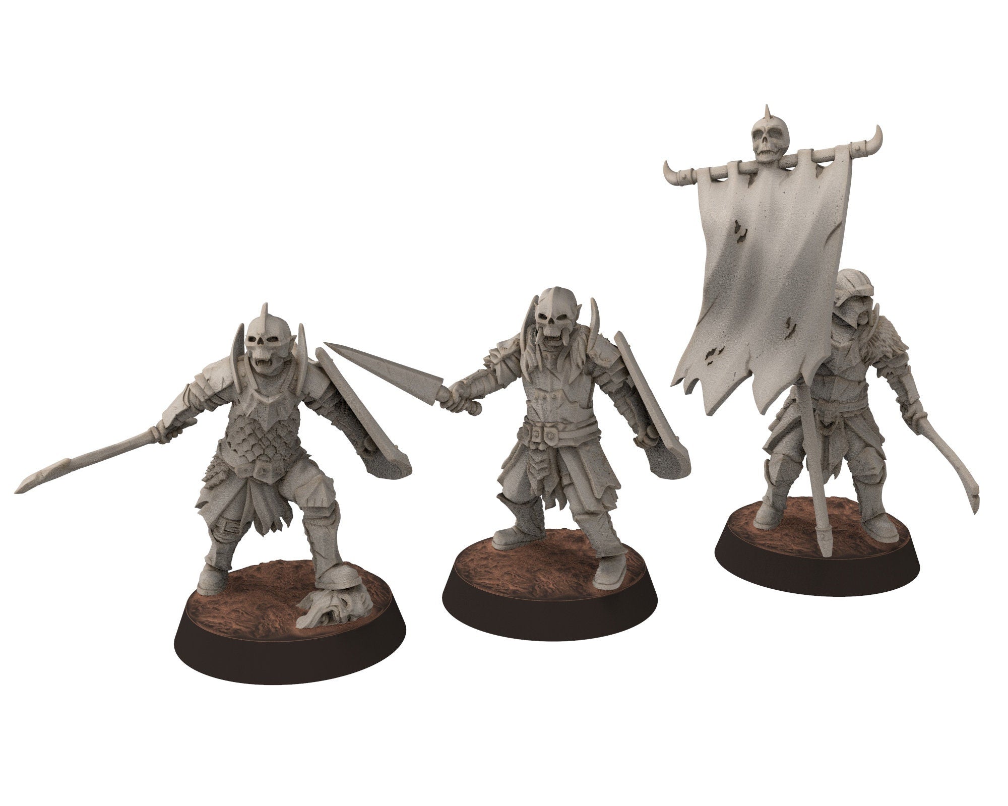 Orc horde - Banner Bearer warriors warband, Middle rings miniatures for wargame D&D, LOTR, Frostgrave... Modular miniatures Quatermaster3D