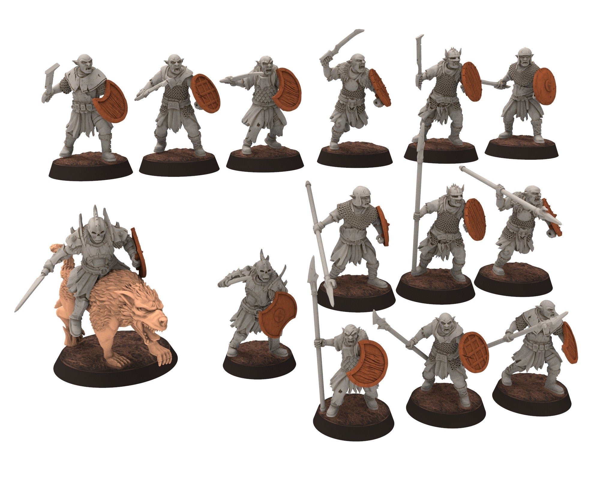 Orc horde - Lieutenant wolf warriors warband, Middle rings miniatures for wargame DnD, LOTR, Frostgrave... Modular miniatures Quatermaster3D