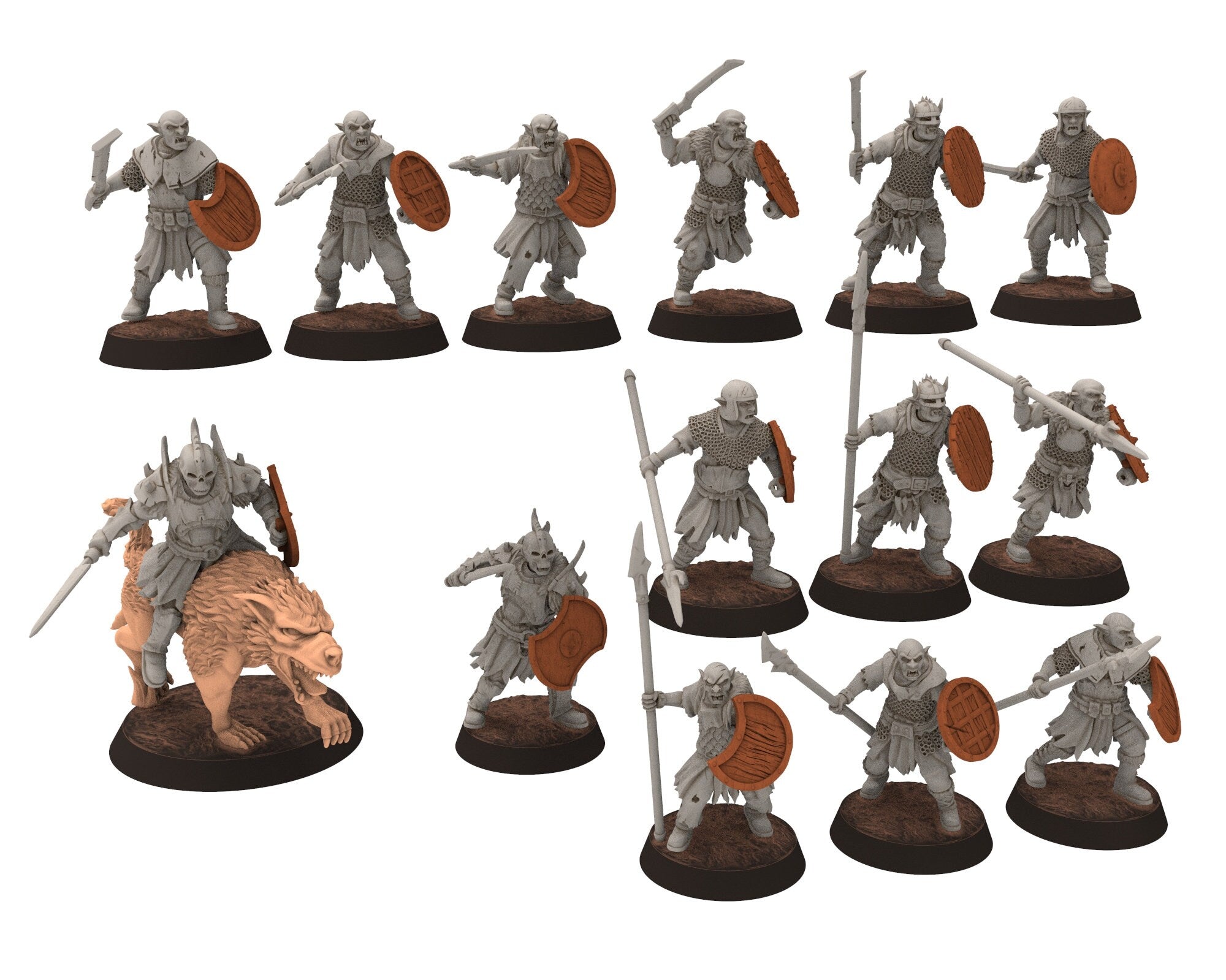 Orc horde - Sword & Shield warriors warband, Middle rings miniatures for wargame DnD, LOTR, Frostgrave... Modular miniatures Quatermaster3D