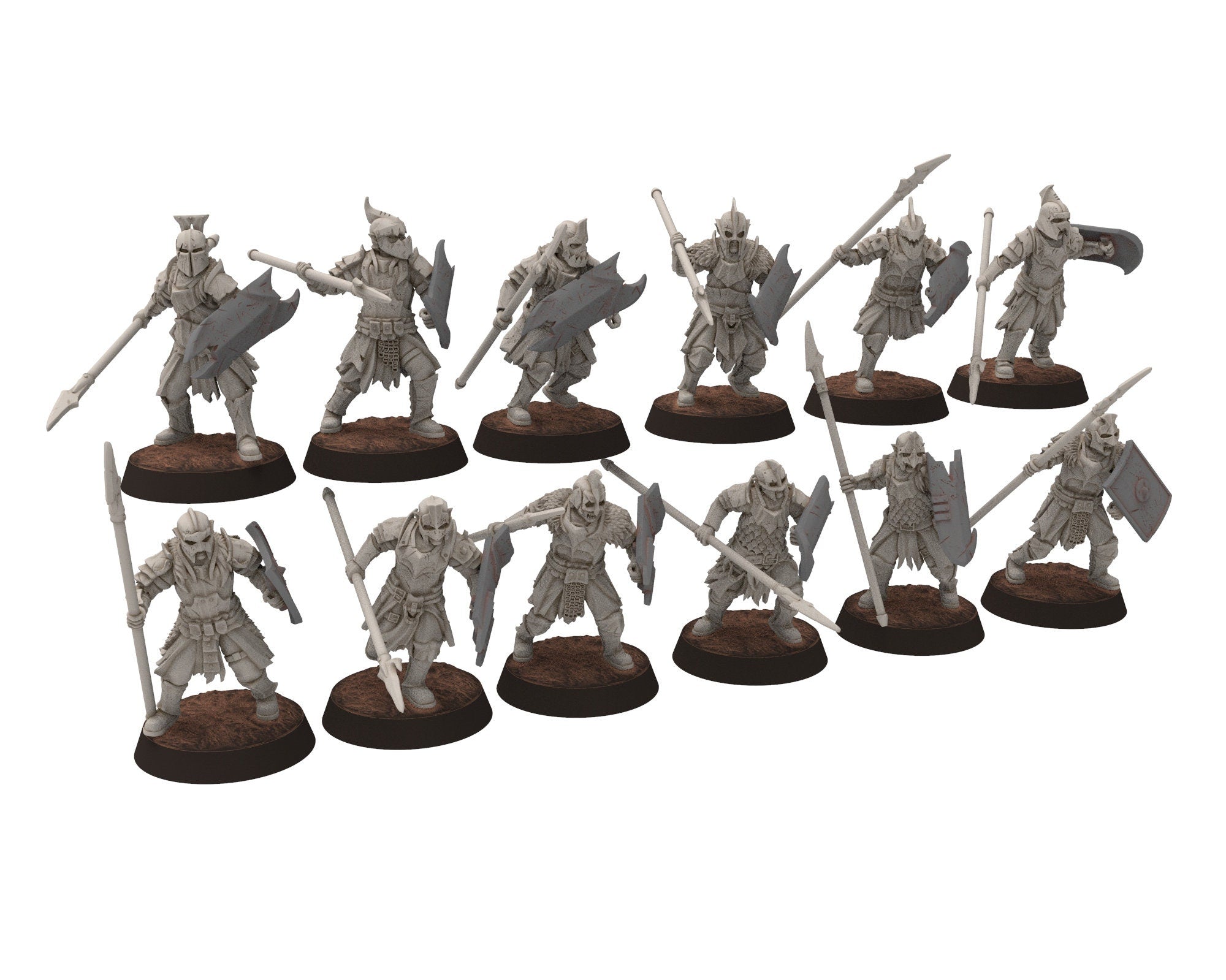 Orc horde - Heavy warriors Spear warband, Middle rings for wargame DnD, LOTR, Frostgrave... Modular miniatures Quatermaster3D