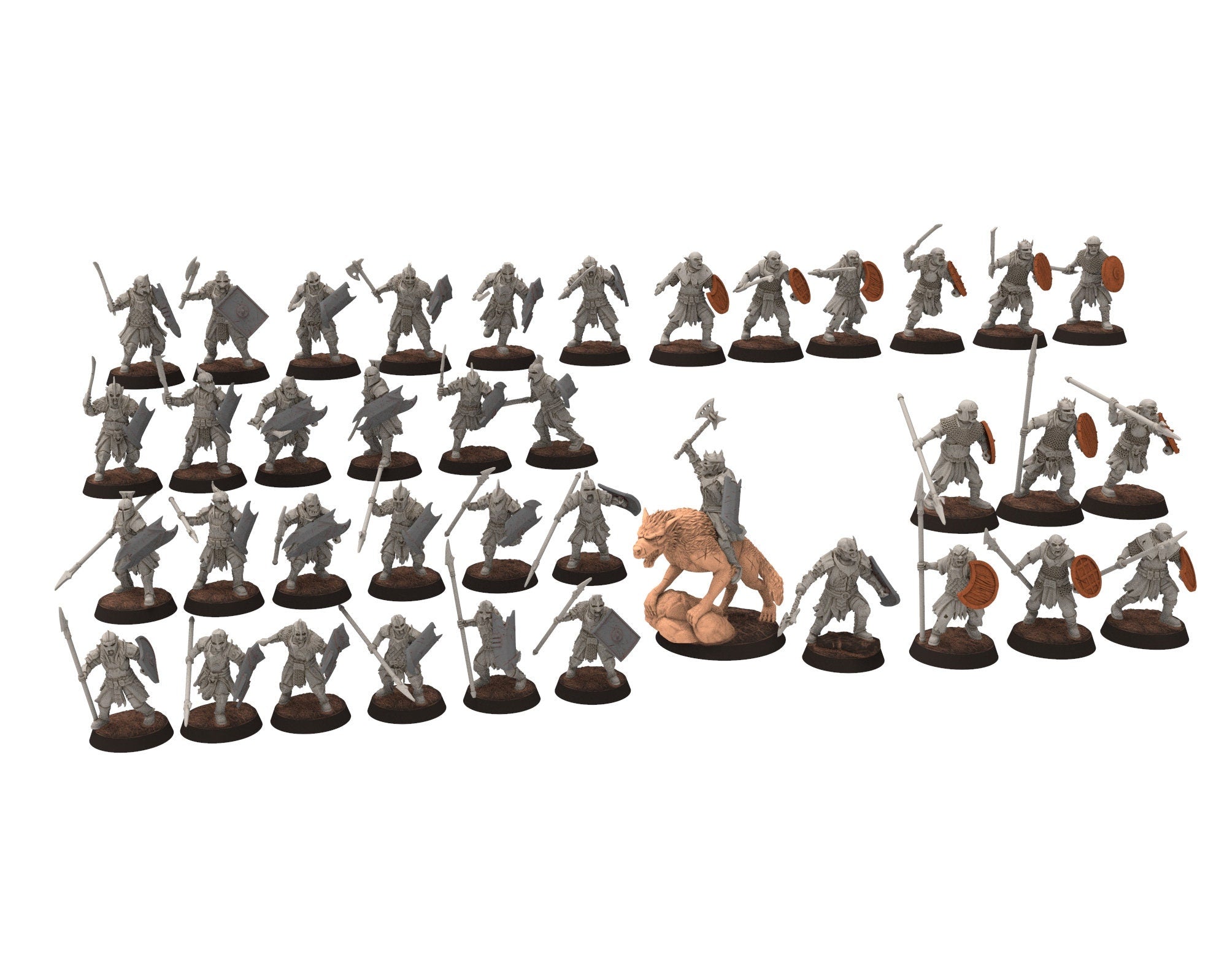 Orc horde - Heavy warriors Sword & Shield warband, Middle rings for wargame DnD, LOTR, Frostgrave... Modular miniatures Quatermaster3D