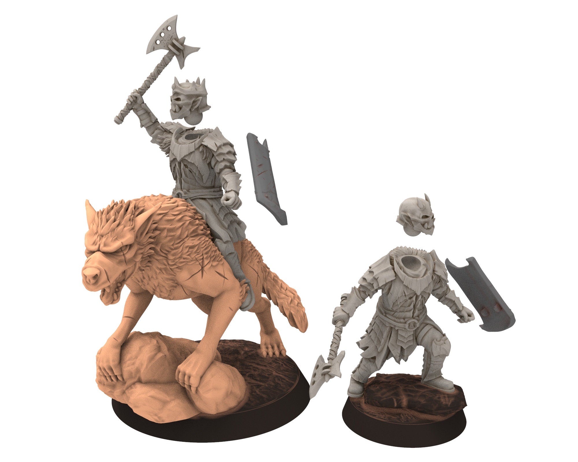 Orc horde - Fierce Lieutenant on wolf warriors warband, Middle rings for wargame DnD, LOTR, Frostgrave... Modular miniatures Quatermaster3D