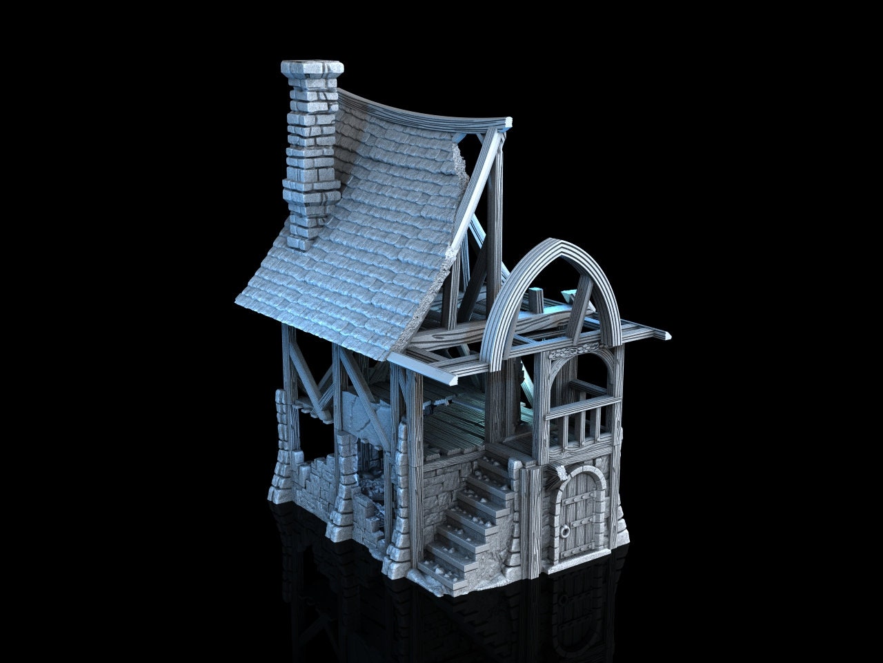 Medieval Town scenery building - Beetroot House in Ruins - PLA for Oldworld, Dungeon & Dragons, Frostgrave, Fantasy battle skirmish wargame