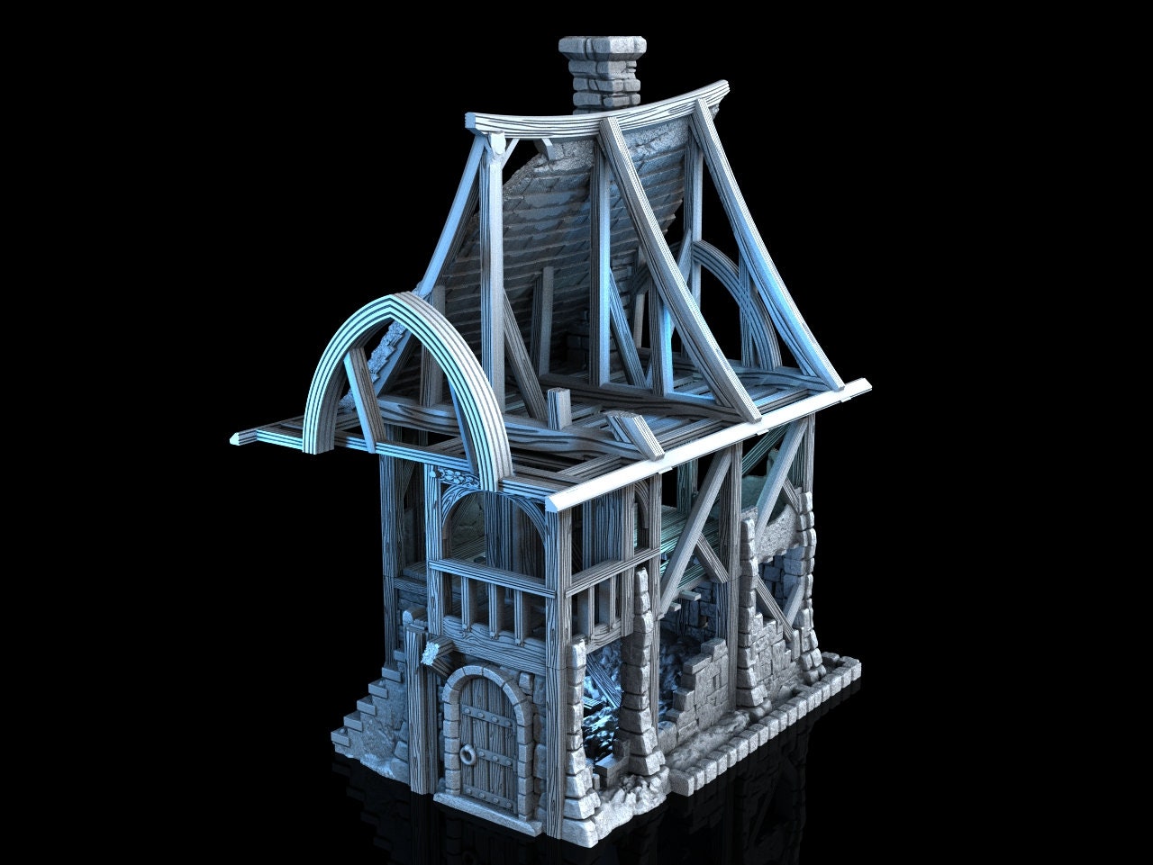 Medieval Town scenery building - Beetroot House in Ruins - PLA for Oldworld, Dungeon & Dragons, Frostgrave, Fantasy battle skirmish wargame