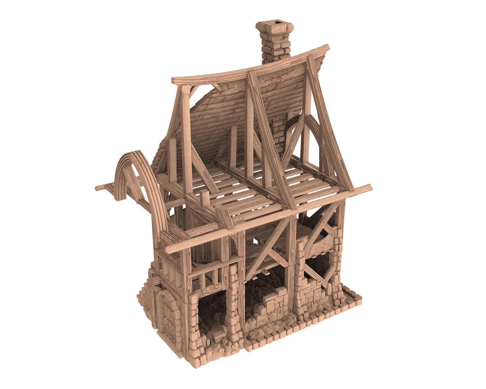 Medieval Town scenery building - Beetroot House in Ruins - PLA for Oldworld, Dungeon & Dragons, Frostgrave, Fantasy battle skirmish wargame