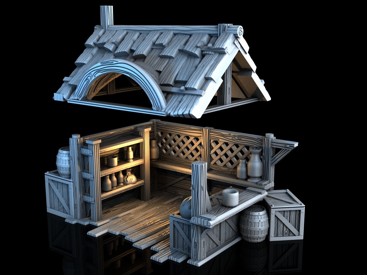 Medieval Town scenery building - Market Stall - PLA for Oldworld, Dungeon & Dragons, Frostgrave, Fantasy battle, skirmish wargame