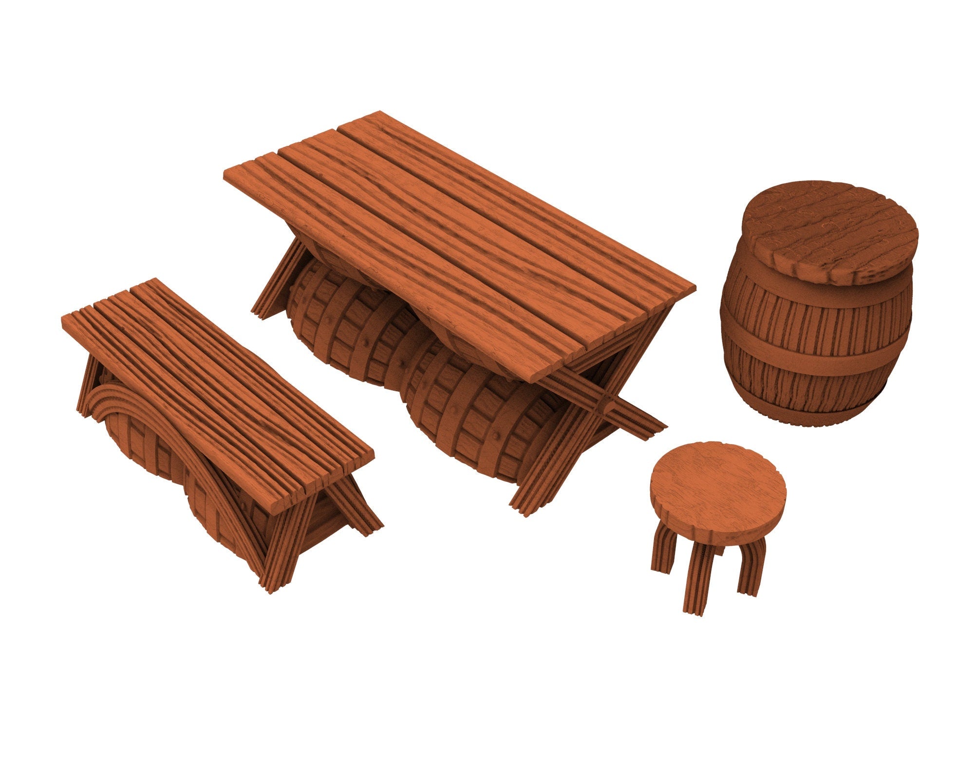 Medieval Town scenery building - Barrel Furniture - PLA for Oldworld, Dungeon & Dragons, Frostgrave, Fantasy battle, skirmish wargame