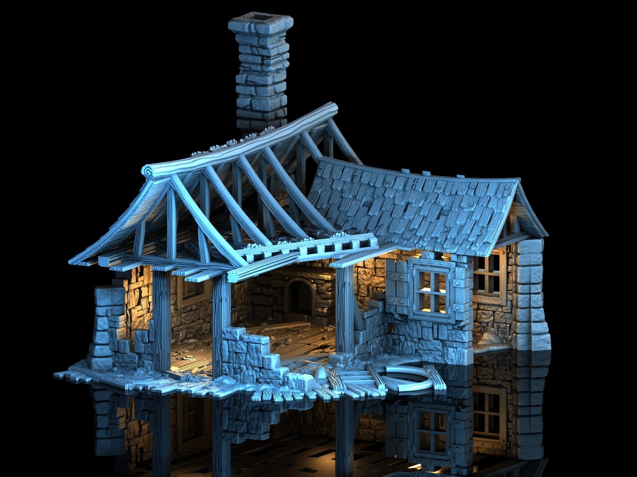 Medieval Town scenery building - House in Ruins - PLA for Oldworld, Dungeon & Dragons, Frostgrave, Fantasy battle, skirmish wargame