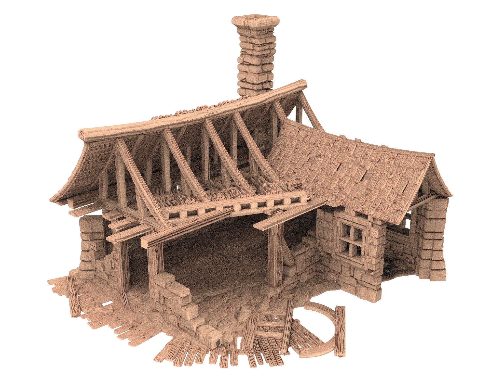 Medieval Town scenery building - House in Ruins - PLA for Oldworld, Dungeon & Dragons, Frostgrave, Fantasy battle, skirmish wargame