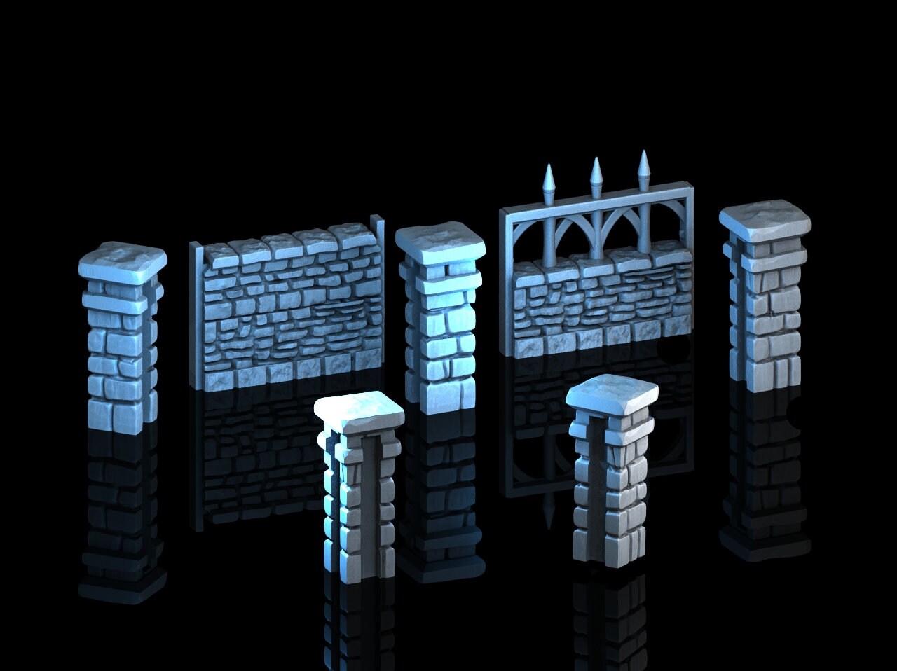 Medieval Town scenery building - Walls set - PLA for Oldworld, Dungeon & Dragons, Frostgrave, Fantasy battle, skirmish wargame