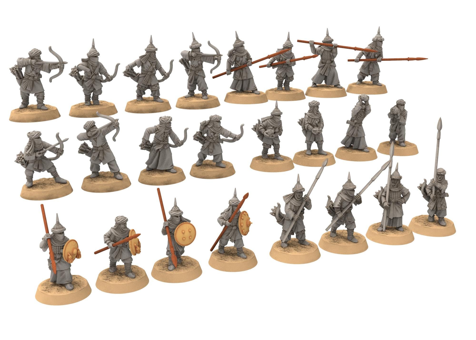 Harad - Southron Conscript with Spears and Shield, Berber nomads, Harad Bedouin Arabs Sarazins Medbury miniatures for wargame D&D, Lotr...