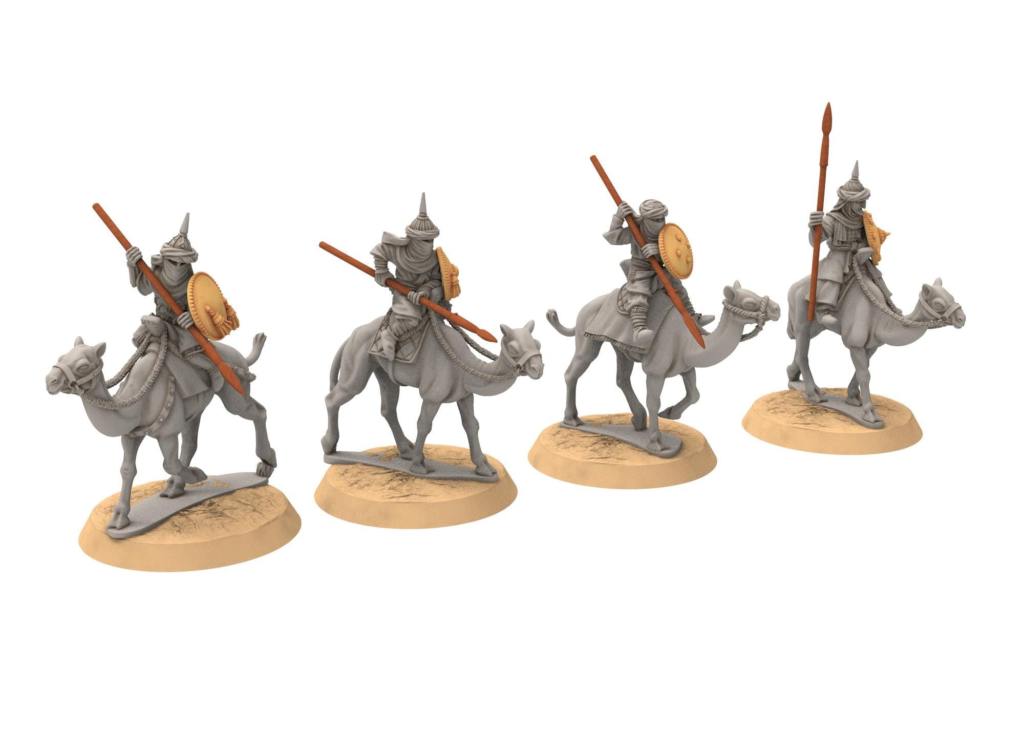 Harad - Southron Camel Riders Spears & Shields, Berber nomads, Harad Bedouin Arabs Sarazins Medbury miniatures for wargame DnD, Lotr...