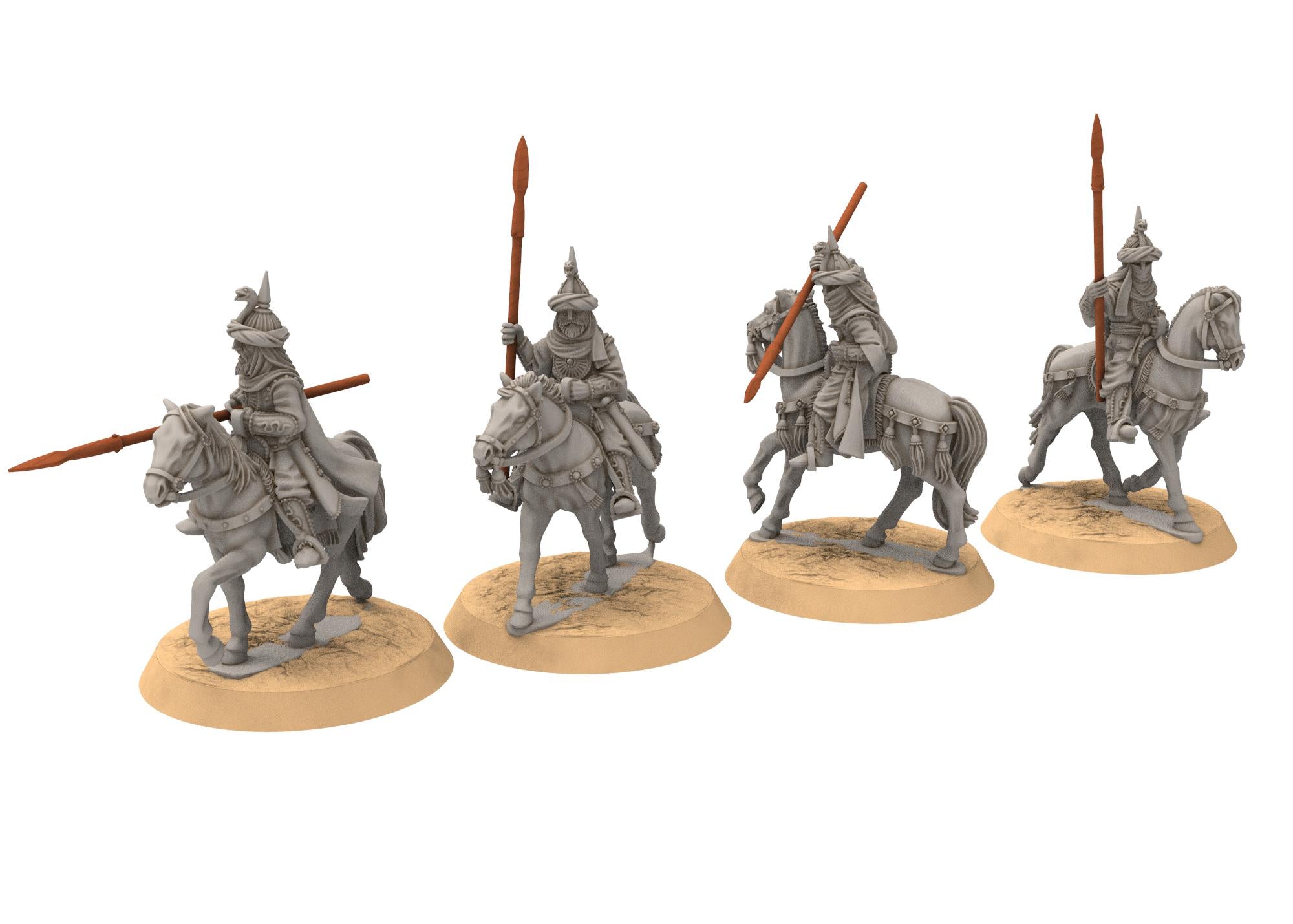 Harad - Southron Mounted Palace Guards with Spears, Berber nomads, Harad Bedouin Arabs Sarazins Medbury miniatures for wargame DnD, Lotr...