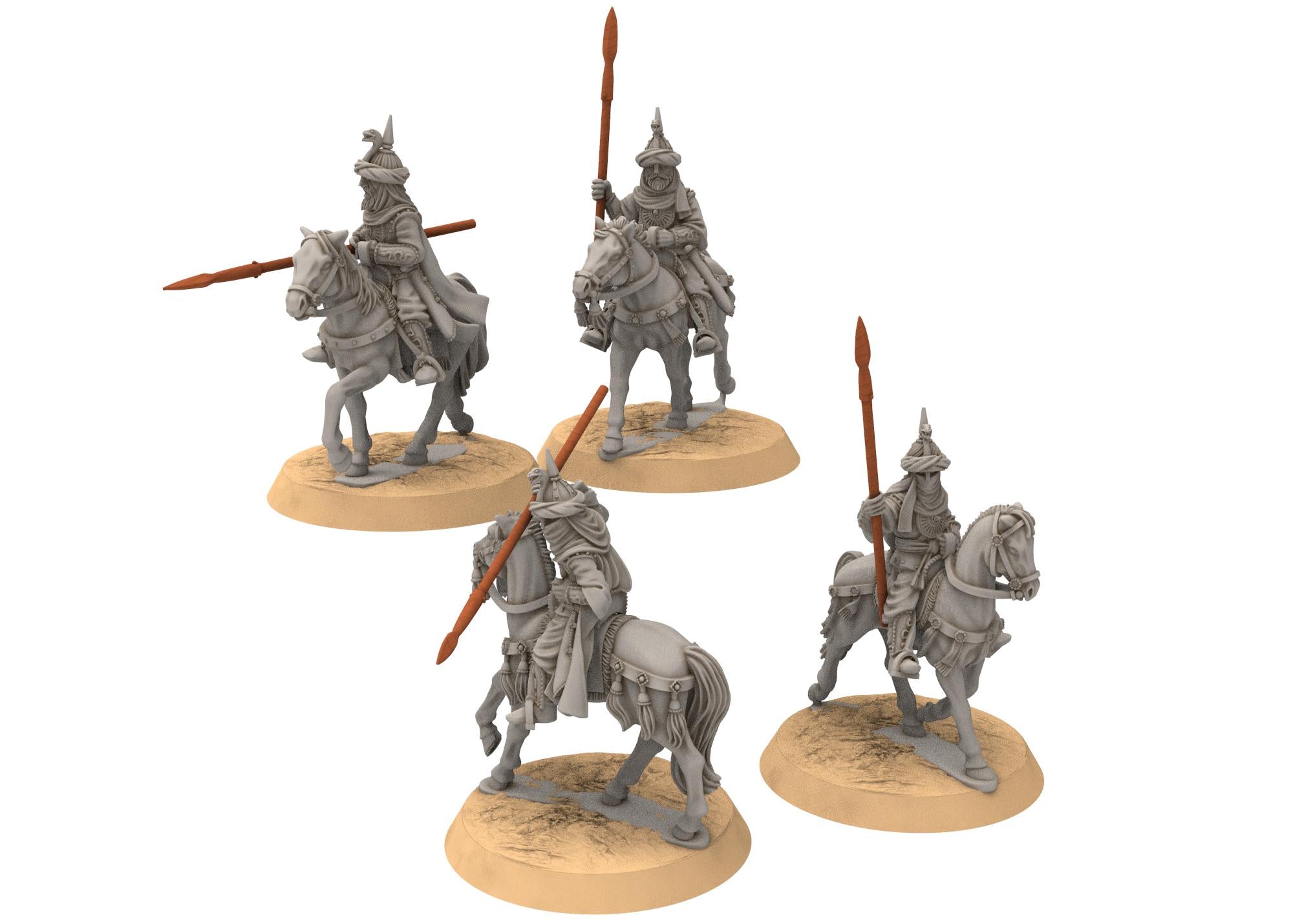 Harad - Southron Mounted Palace Guards with Spears, Berber nomads, Harad Bedouin Arabs Sarazins Medbury miniatures for wargame DnD, Lotr...