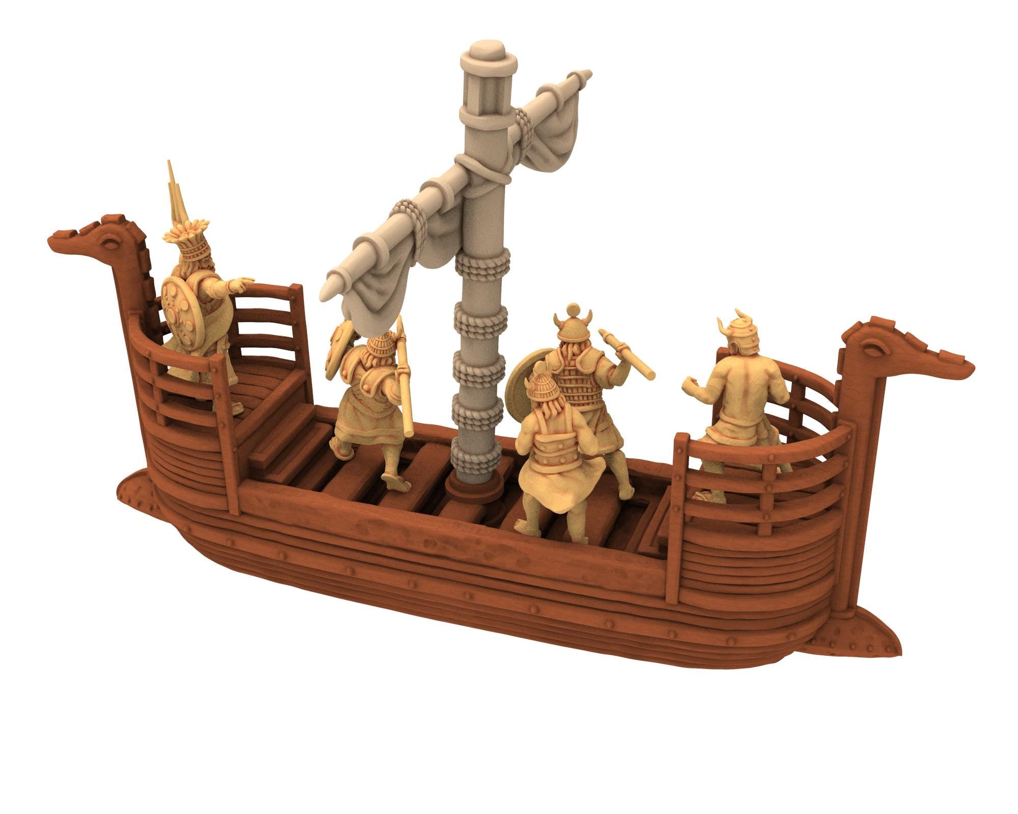 Biblical times - Sea people - Warship, Raider's Ship - 28mm/15mm - Historical Wargame, Hail Caesar, DBA, DBM, Saga... RedCopper