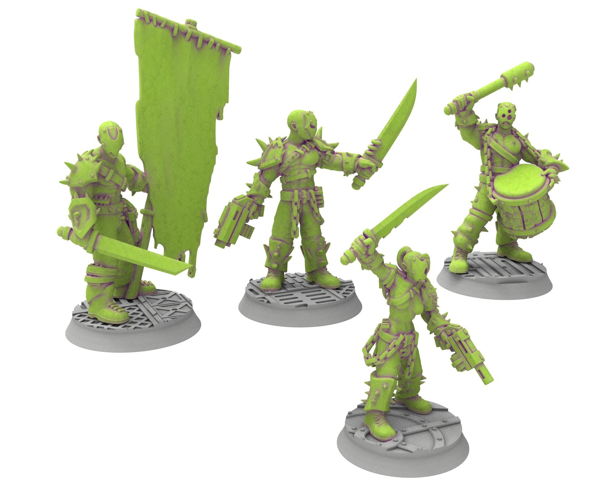 Harbingers of darkness - 32mm Cultists of Chaos god - Staff and Leaders - OPR Tabletop wargame Resin 3D printed proxy, Edge Miniatures