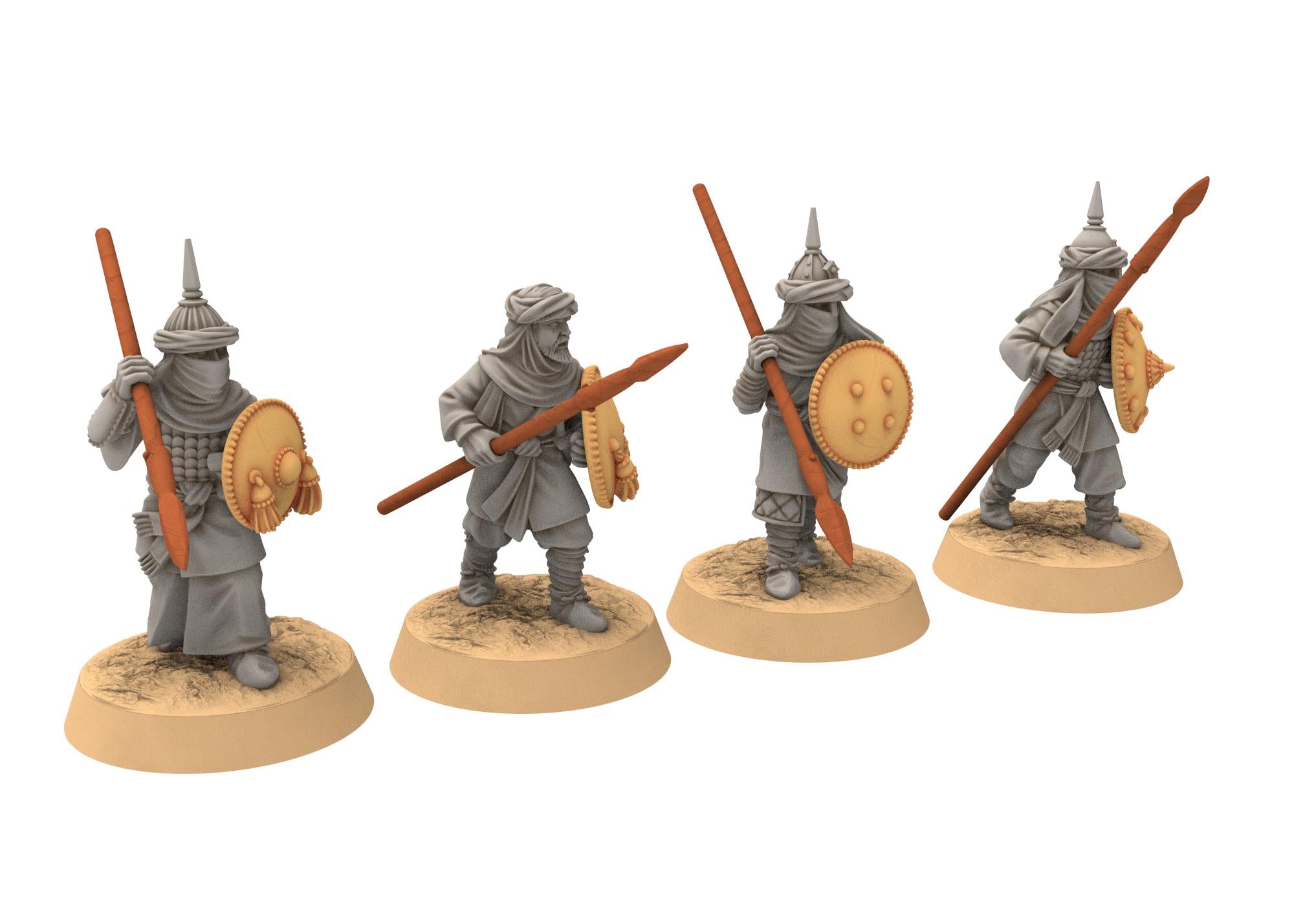 Harad - Southron Conscript with Spears and Shield, Berber nomads, Harad Bedouin Arabs Sarazins Medbury miniatures for wargame D&D, Lotr...