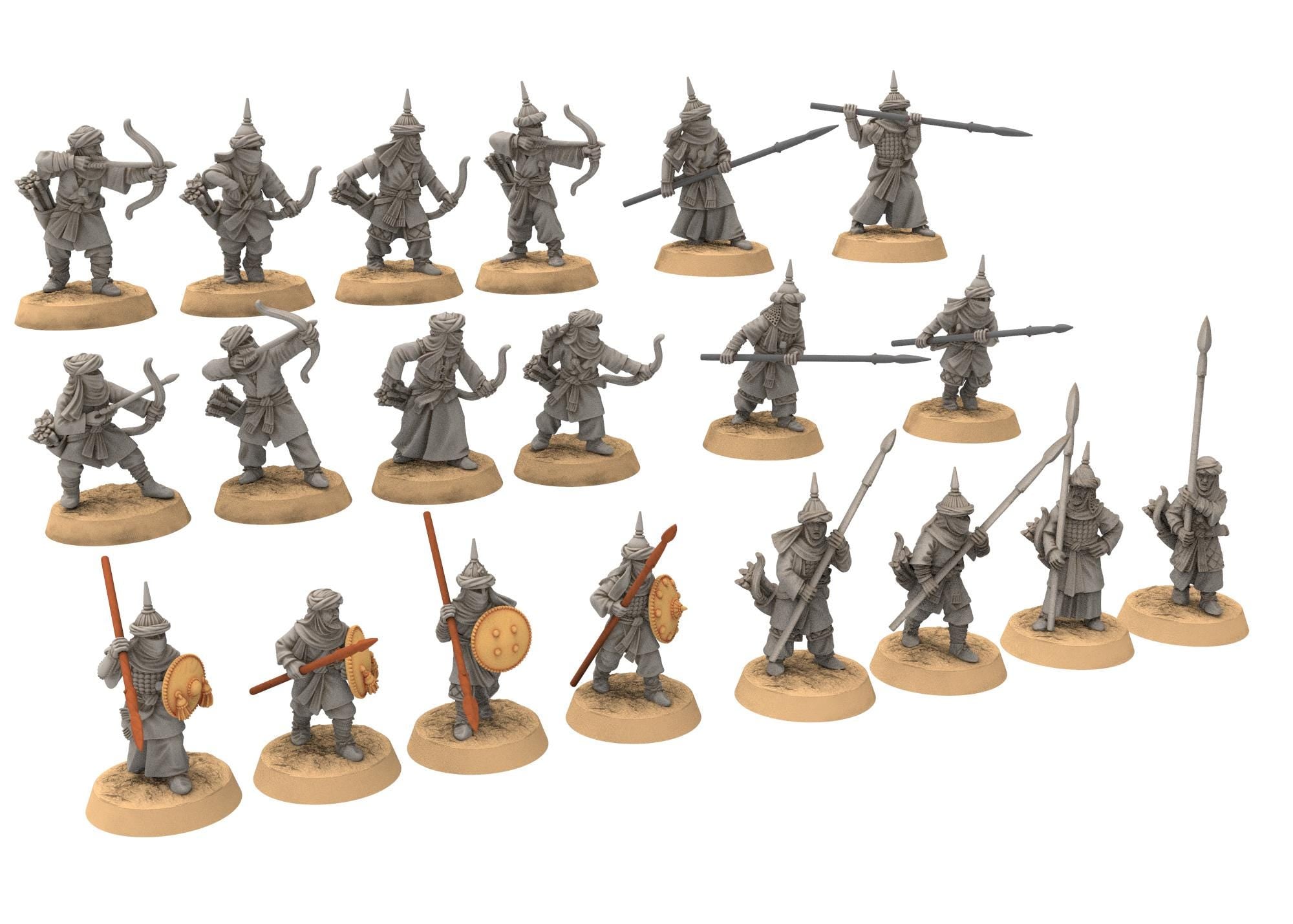 Harad - Southron Conscript with Spears and Shield, Berber nomads, Harad Bedouin Arabs Sarazins Medbury miniatures for wargame D&D, Lotr...