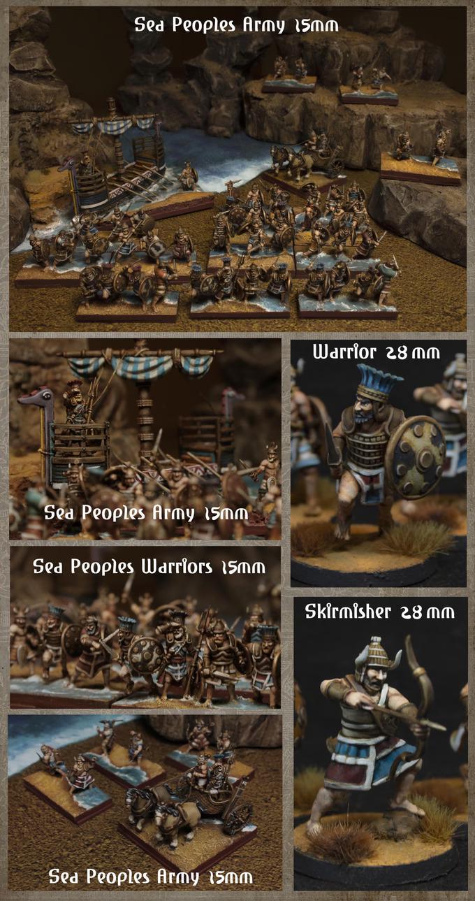 Biblical times - Sea people - General on Chariots of war, elite warrior - 28mm/15mm - Historical Wargame, Hail Caesar, DBA, DBM... RedCopper