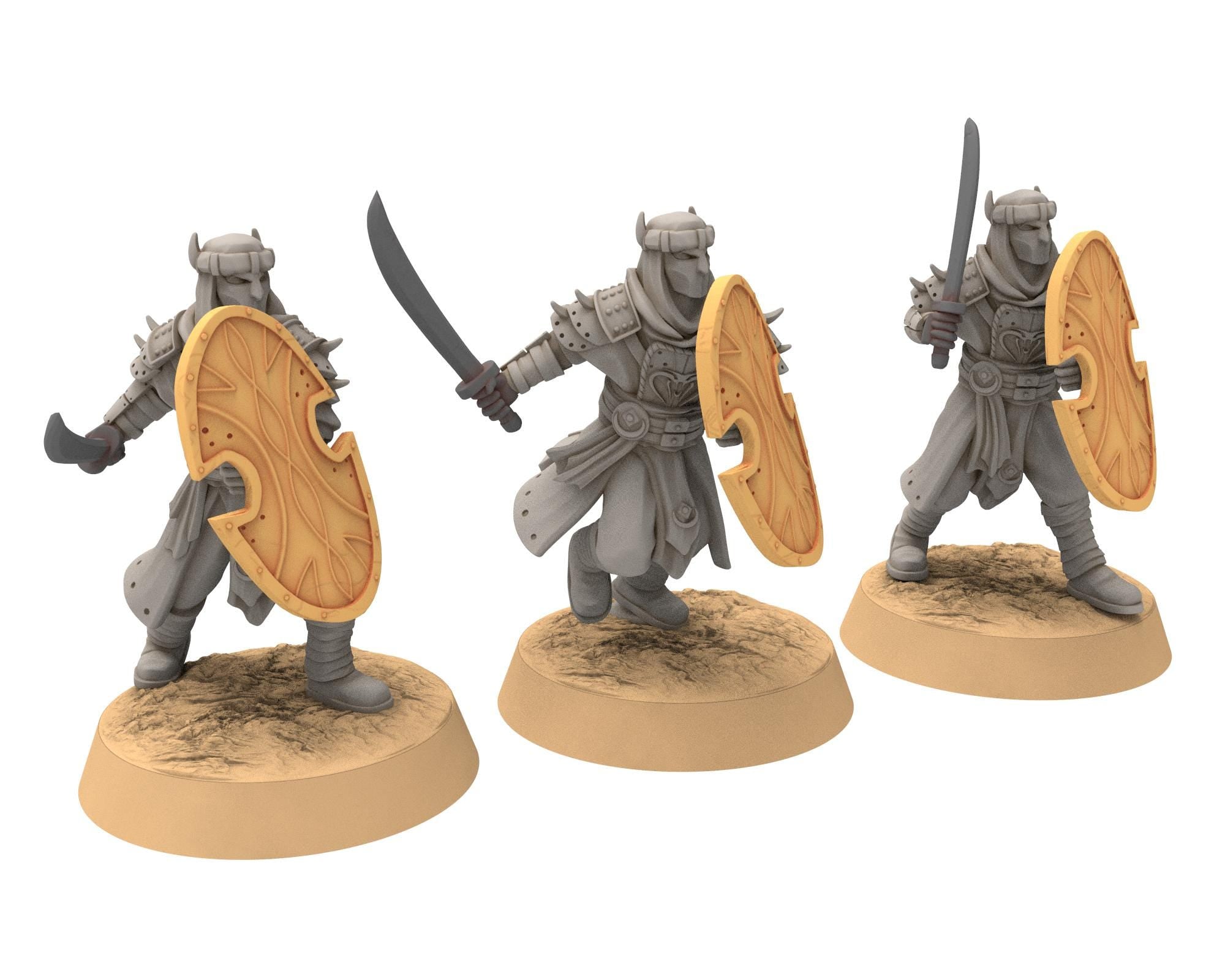 Harad - x3 Modular Cobra Elite Warrior Mace & Shield Berber nomads, Bedouin Arabs Sarazins miniatures wargame DnD, Lotr... Quatermaster3D