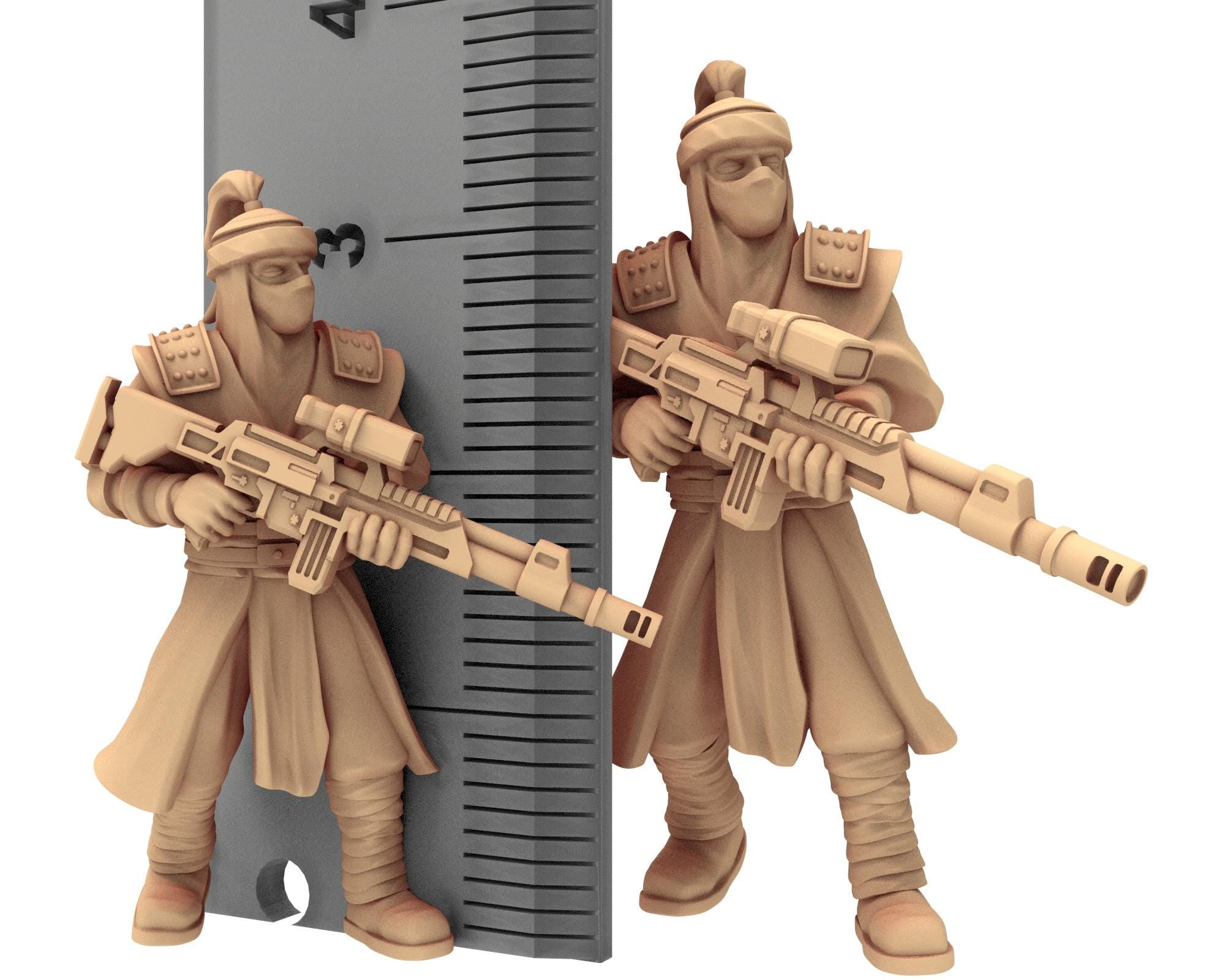 Desert Raiders - Assassin Killer Imperial guard post apocalyptic, usable for tabletop futuristic wargame, Dune, Star wars Quatermaster 3D