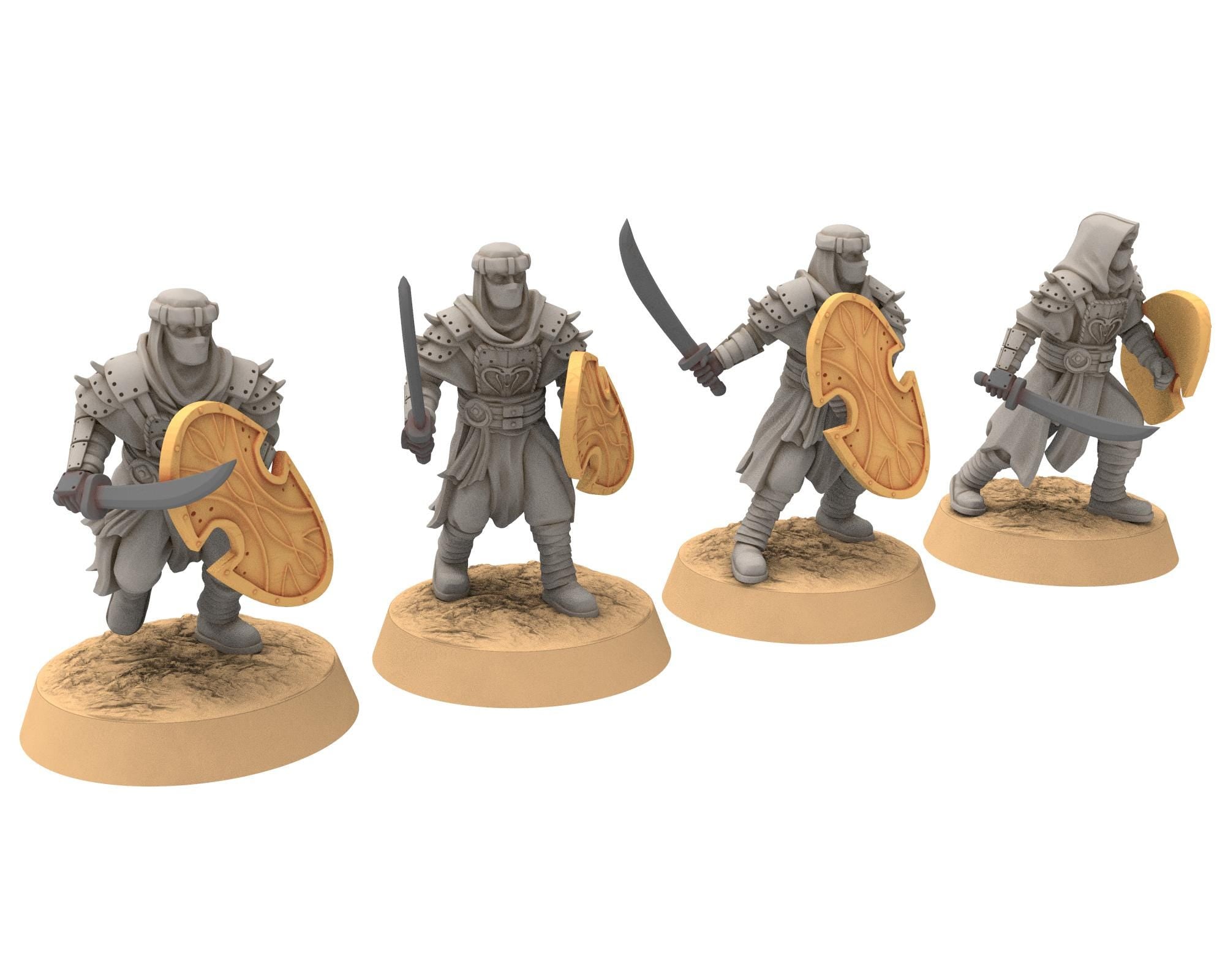 Harad - x4 Modular Cobra Warrior Sword & shield Berber nomads, Bedouin Arabs Sarazins miniatures for wargame DnD, Lotr... Quatermaster3D