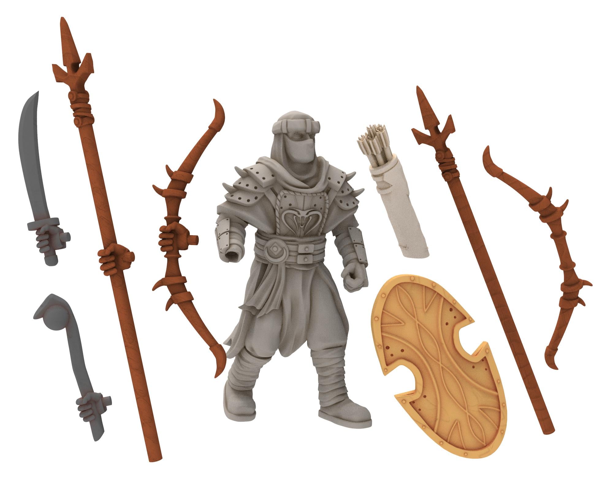 Harad - x4 Modular Cobra Warrior Spear & shield Berber nomads, Bedouin Arabs Sarazins miniatures for wargame DnD, Lotr... Quatermaster3D