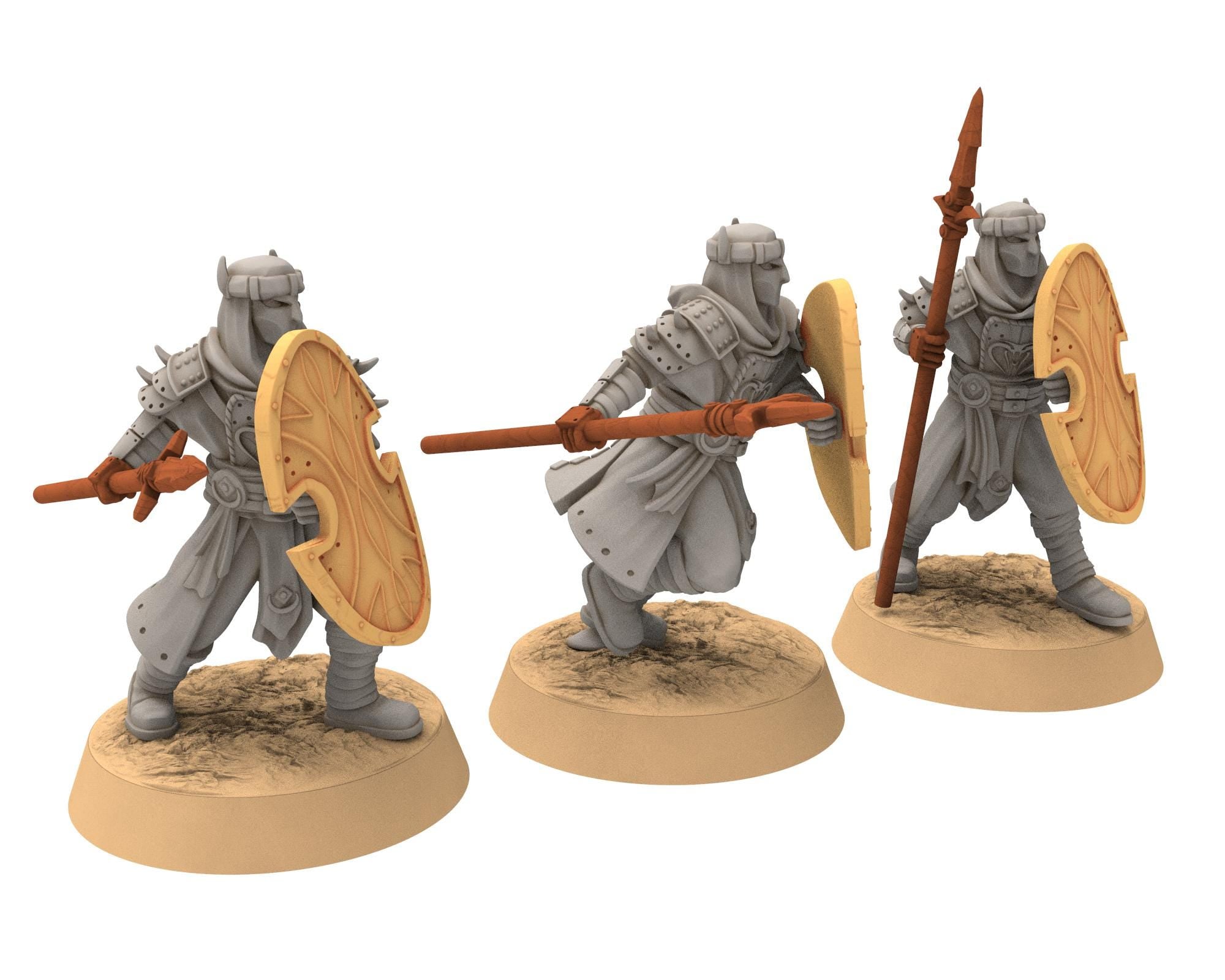 Harad - x3 Modular Cobra Elite Warrior Mace & Shield Berber nomads, Bedouin Arabs Sarazins miniatures wargame DnD, Lotr... Quatermaster3D