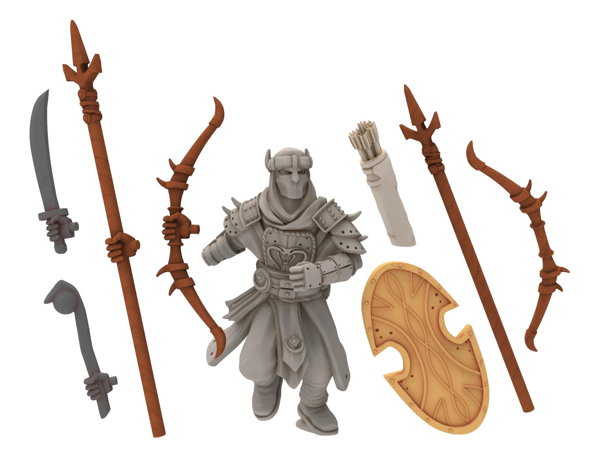 Harad - x3 Modular Cobra Elite Warrior Mace & Shield Berber nomads, Bedouin Arabs Sarazins miniatures wargame DnD, Lotr... Quatermaster3D