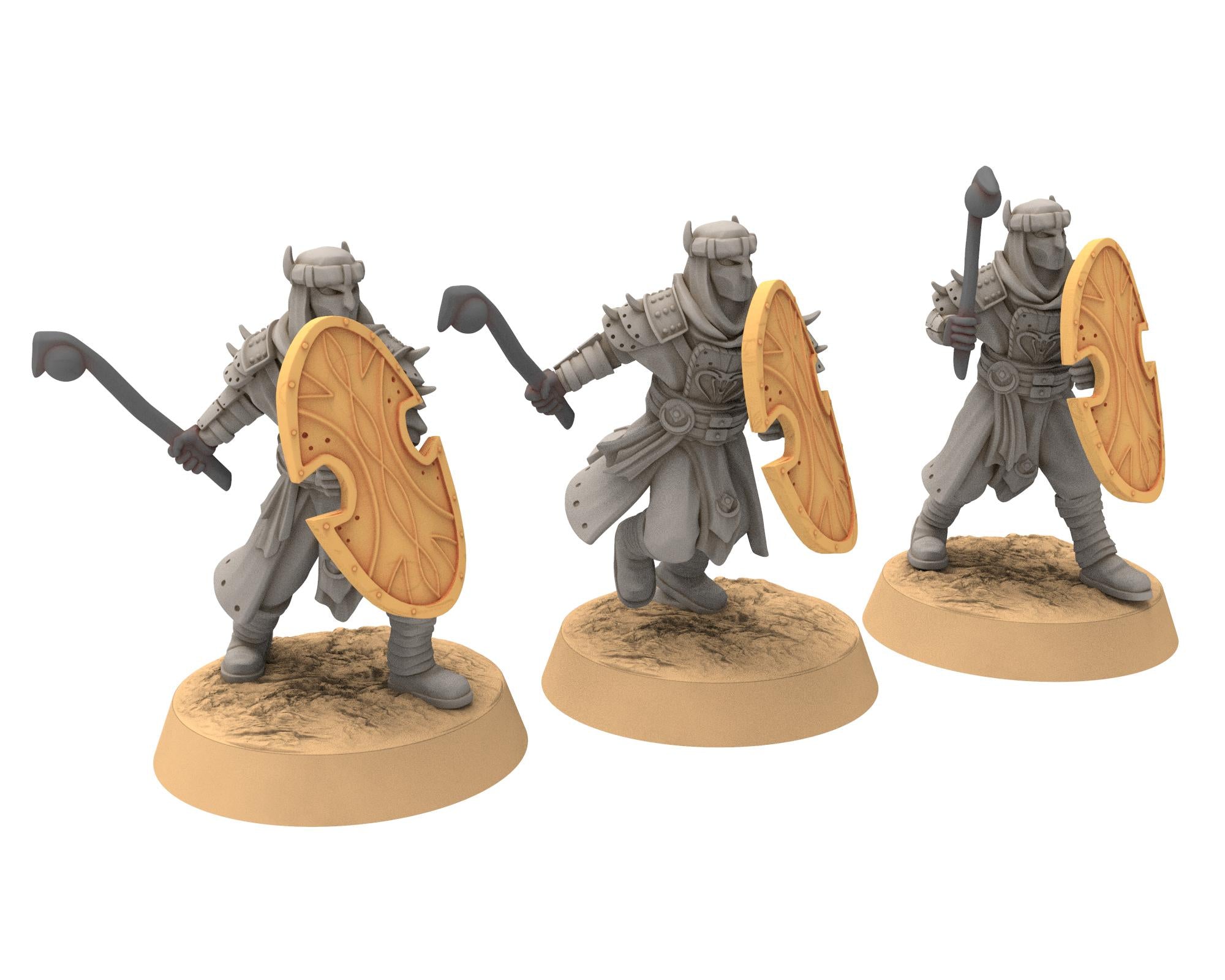 Harad - x3 Modular Cobra Elite Warrior Spear & Shield Berber nomads, Bedouin Arabs Sarazins miniatures wargame DnD, Lotr... Quatermaster3D