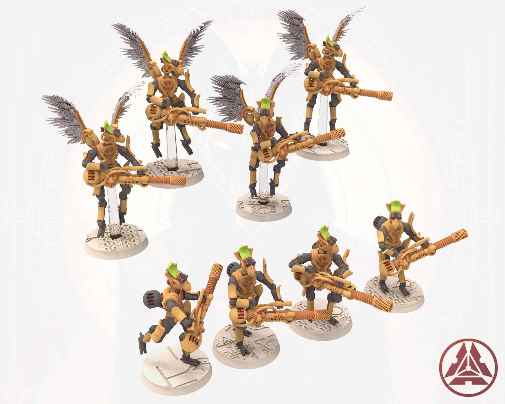 Cinan - Horus - Chemou - Kamose: Support, Battle Robot, space lord's guardians of the Necropolis, solid & modular posable miniatures