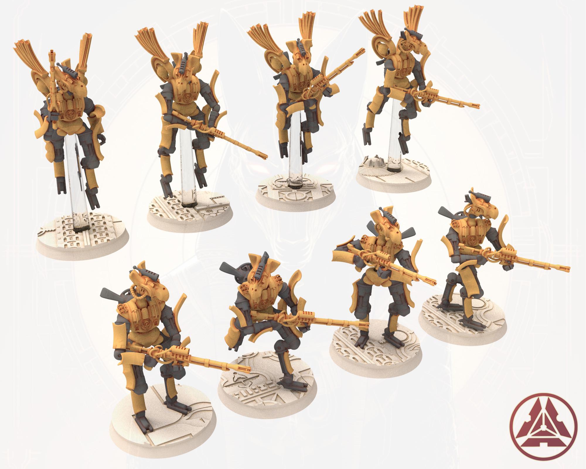 Cinan - Horus - Peret - Heru: Line, Battle Robot, space lord's guardians of the Necropolis, solid & modular posable miniatures