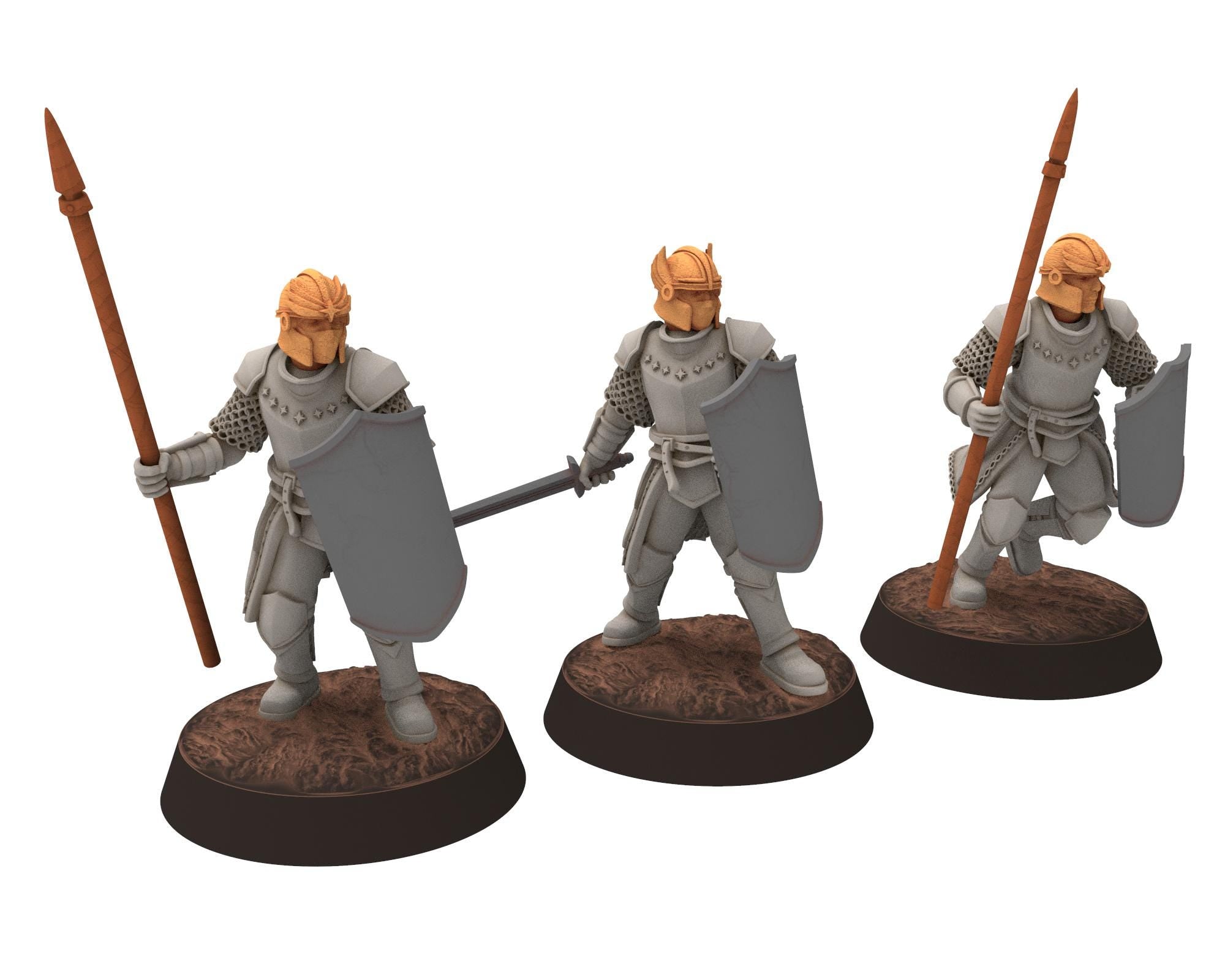 Gandor - Heavy men at arms with spears and shields, defenders of the free men realm, miniature for wargame D&D, Lotr... Quatermaster 3D