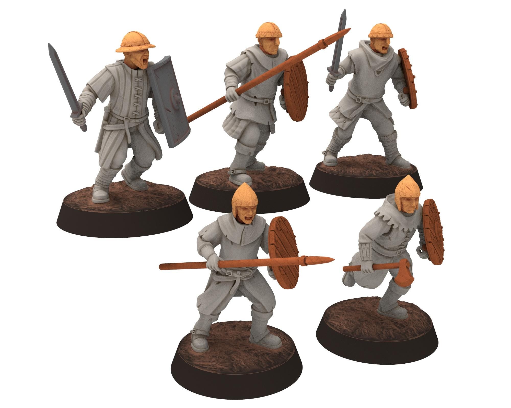 Gandor - Militia with spears and shields, defenders of the free men realm, for wargame D&D, Lotr... Quatermaster 3D custom modular miniature