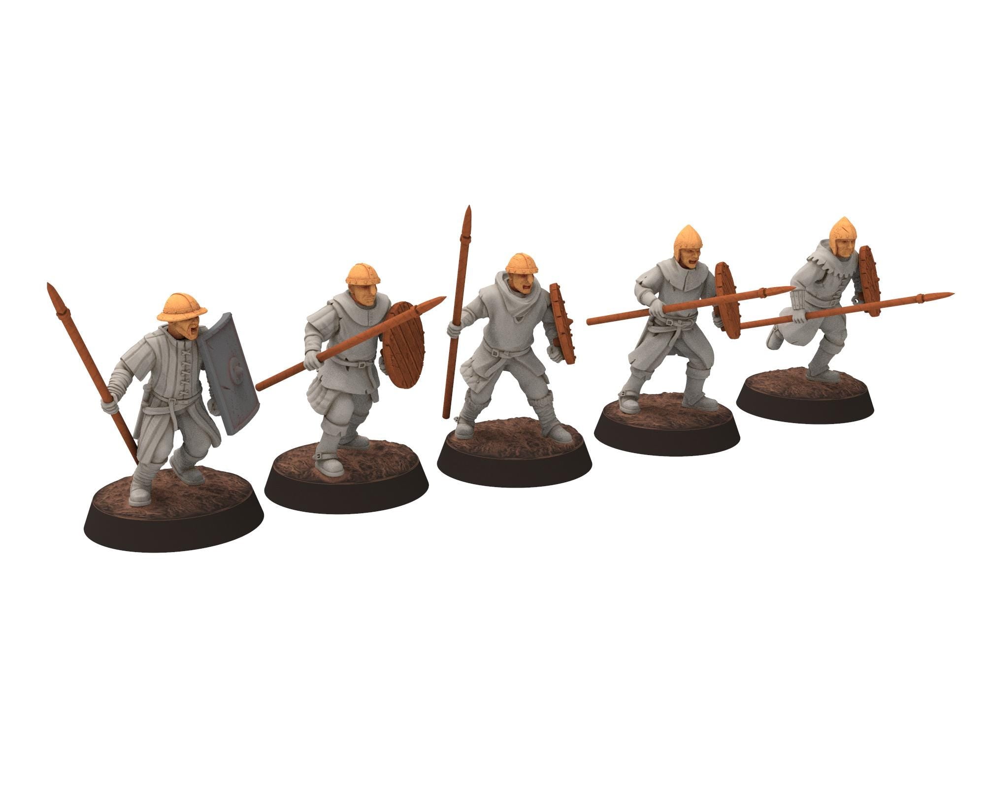 Gandor - Militia with spears and shields, defenders of the free men realm, for wargame D&D, Lotr... Quatermaster 3D custom modular miniature