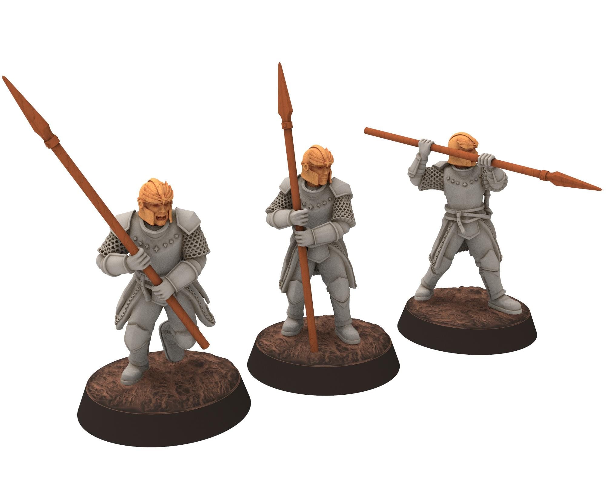 Gandor - x6 Heavy men at arms with pikes, defenders of the free men realm, for wargame D&D, Lotr... Quatermaster 3D modular miniature