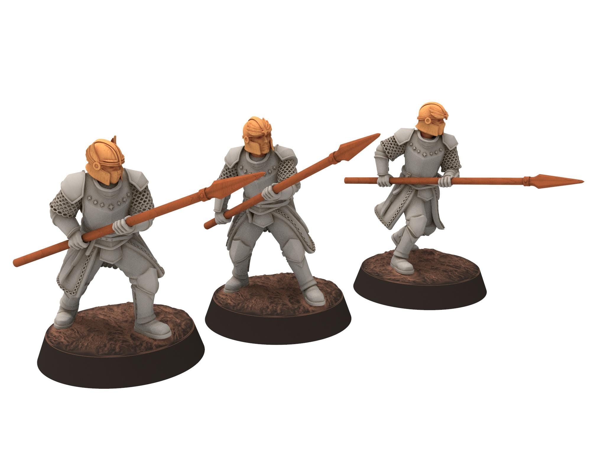 Gandor - x6 Heavy men at arms with pikes, defenders of the free men realm, for wargame D&D, Lotr... Quatermaster 3D modular miniature