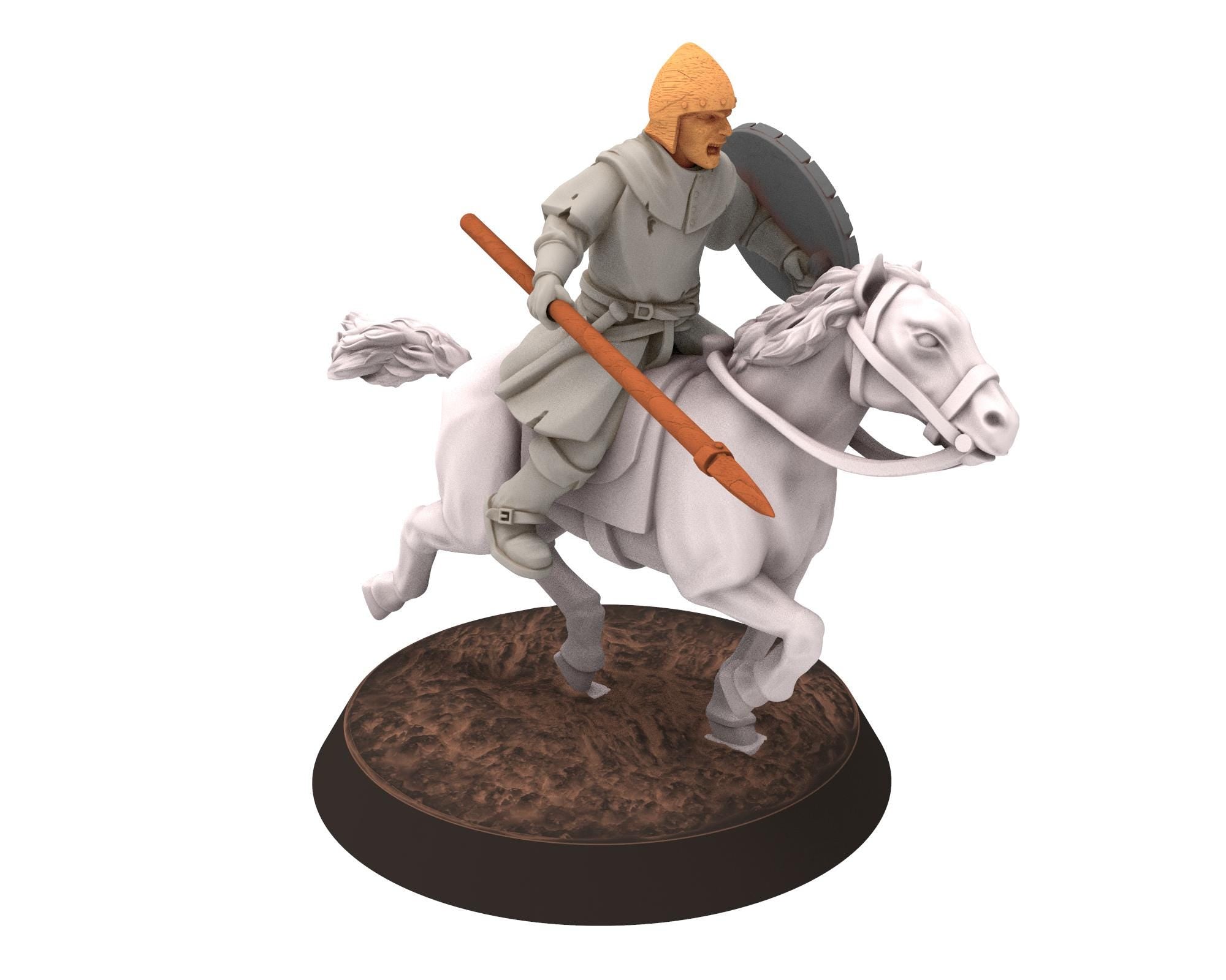 Gandor - Militia mounted with axe, sword or spear and shields, defender, for wargame D&D, Lotr... Quatermaster 3D modular miniature